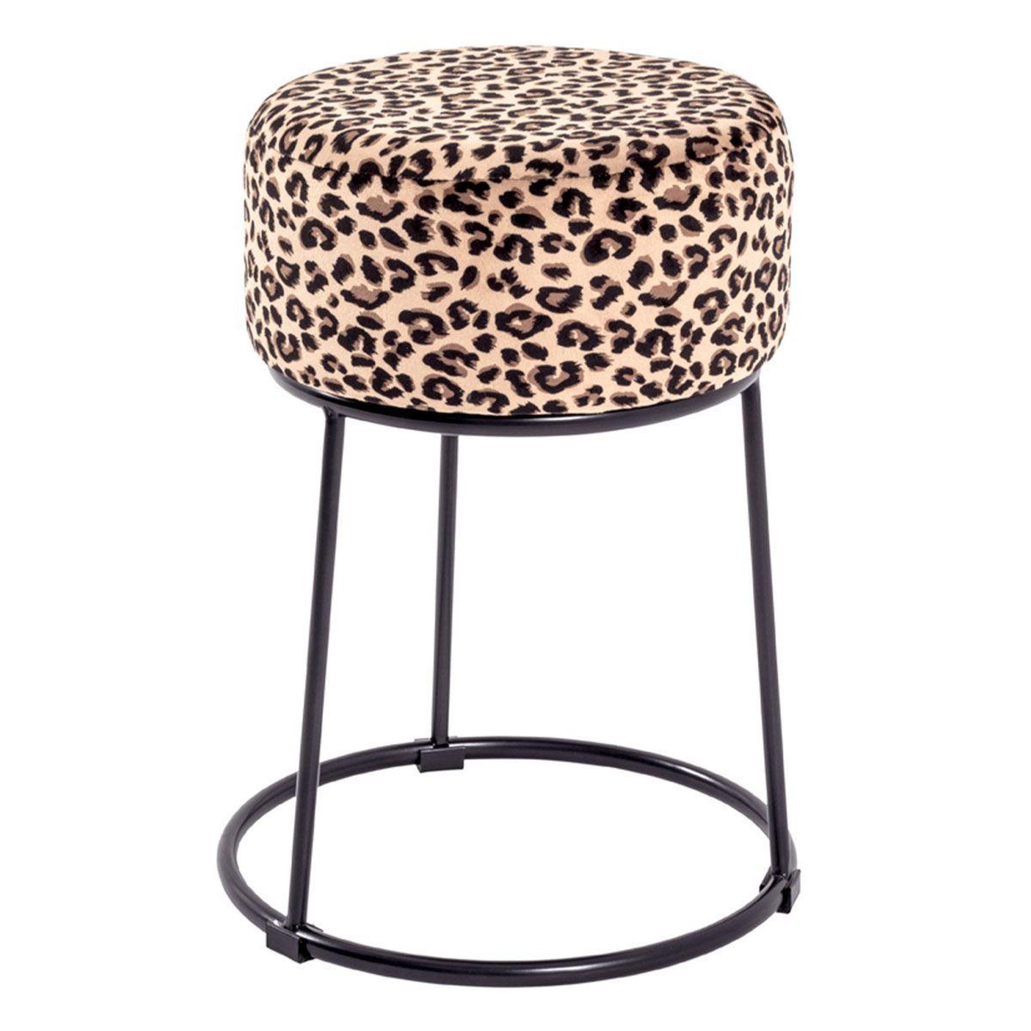 Paris Prix Tabouret en velours  motif léopard  46cm marron