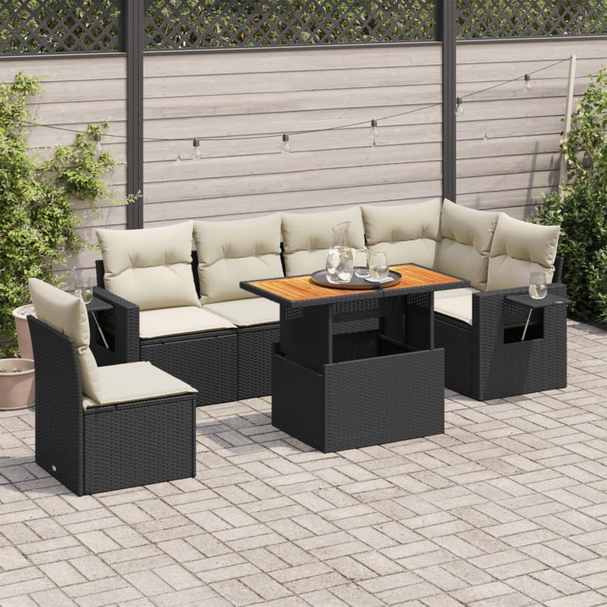 VIDAXL Salon de jardin 7 pcs avec coussins noir resine tressee