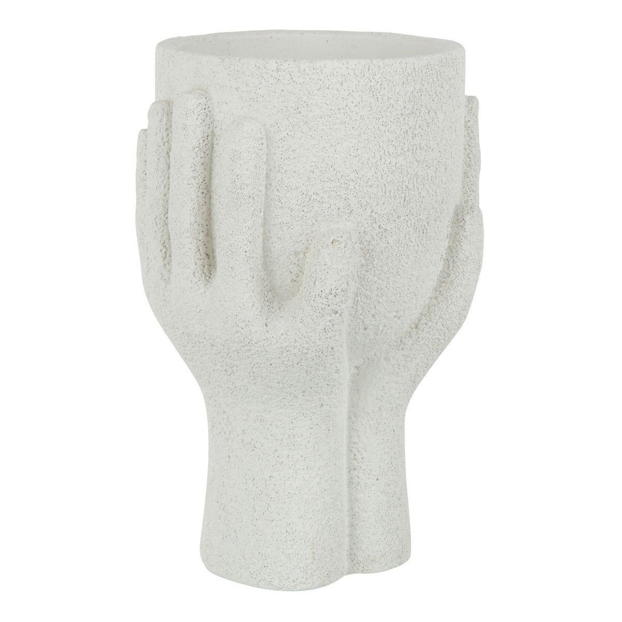 J-LINE Cache-Pot en Ciment  Mains  24cm Blanc