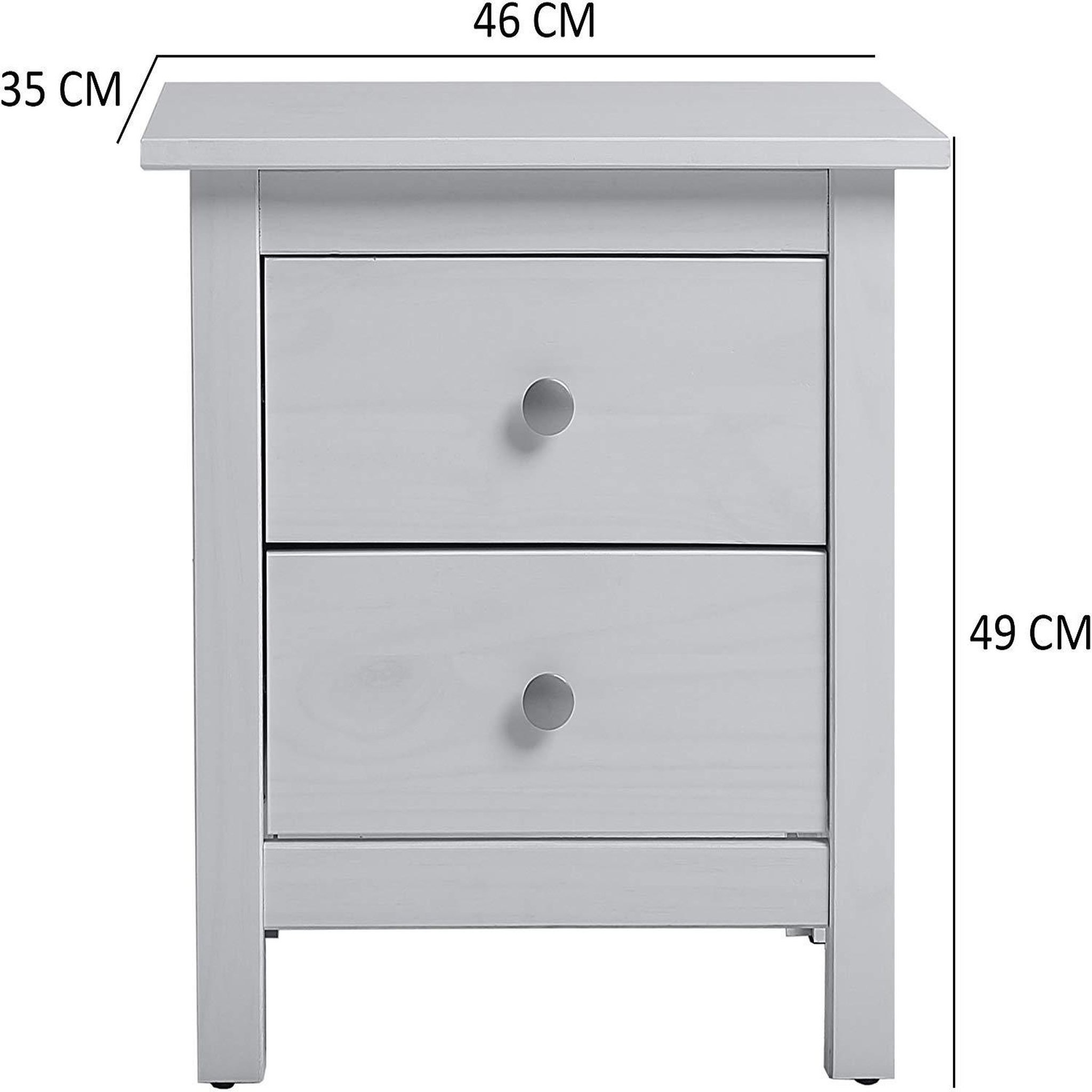 Voir la diapositive 4 : VS VENTA-STOCK Table Chevet 2 tiroirs Betty Blanc, Fabriqué en Bois de pin Massif