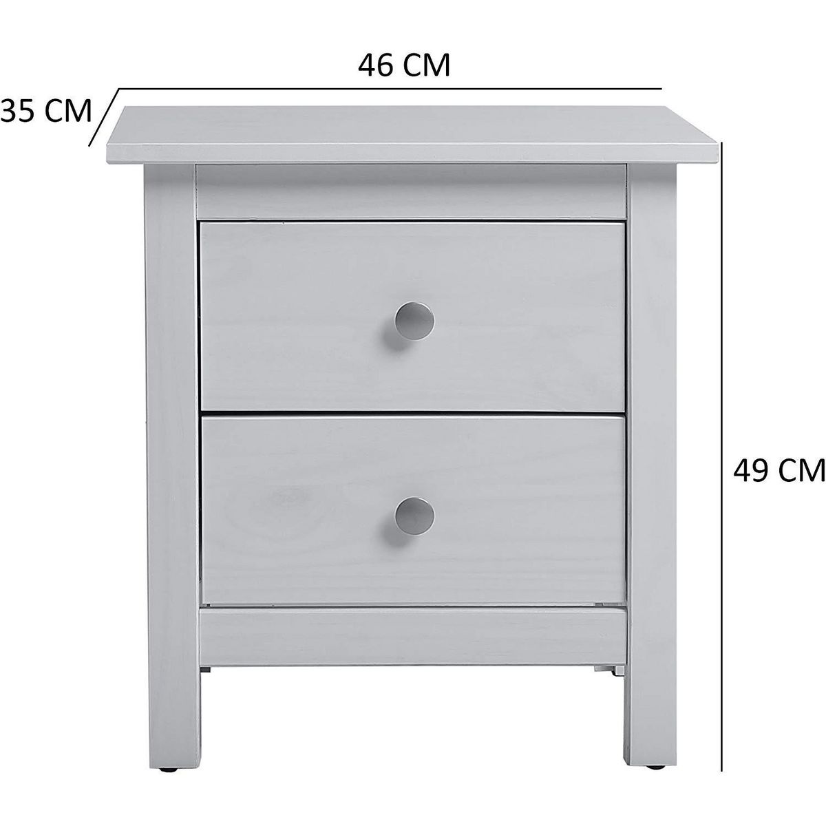 VS VENTA-STOCK Table Chevet 2 tiroirs Betty Blanc, Fabriqué en Bois de pin Massif