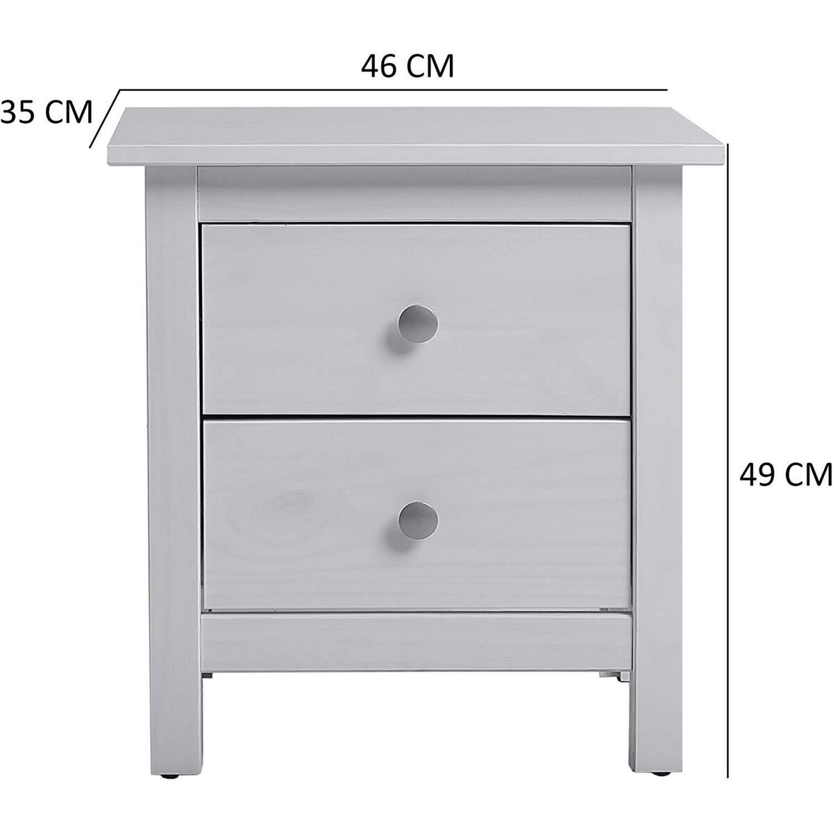 VS VENTA-STOCK Table Chevet 2 tiroirs Betty Blanc, Fabriqué en Bois de pin Massif