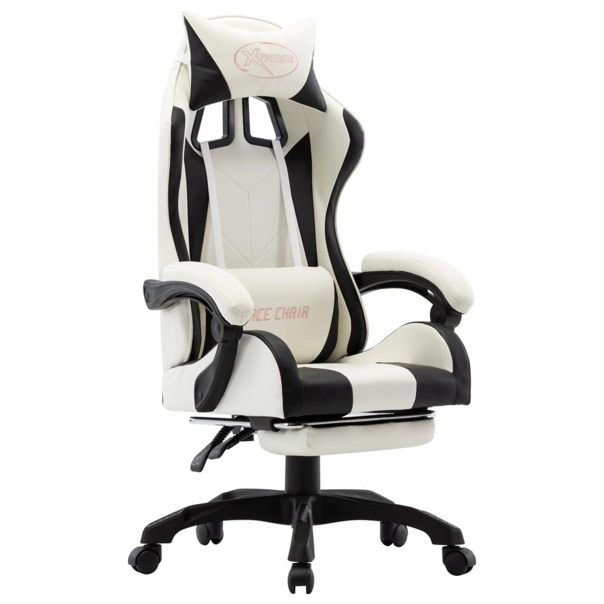 VIDAXL Fauteuil de jeux video et repose-pied Noir et blanc Similicuir