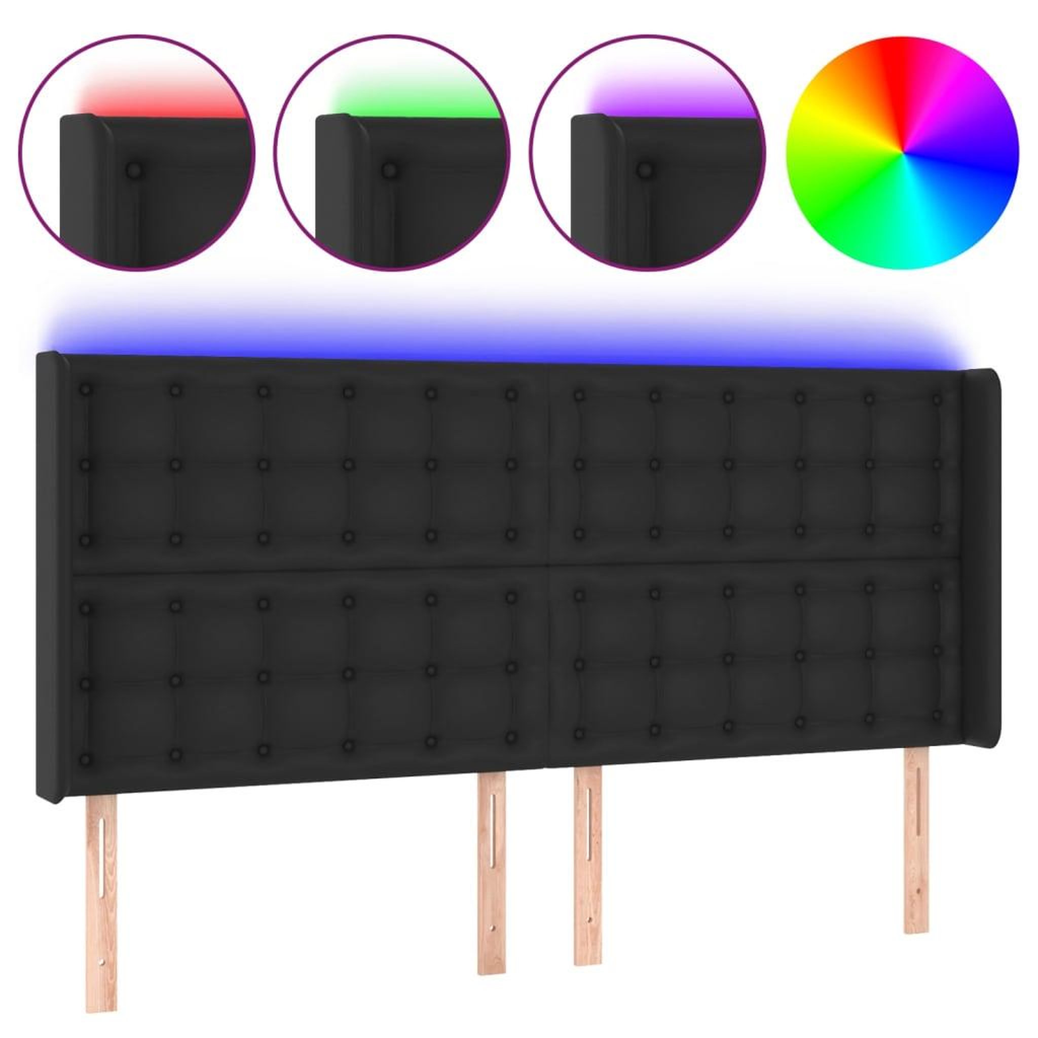 Voir la diapositive 2 : VIDAXL Tete de lit a LED Noir 163x16x118/128 cm Similicuir