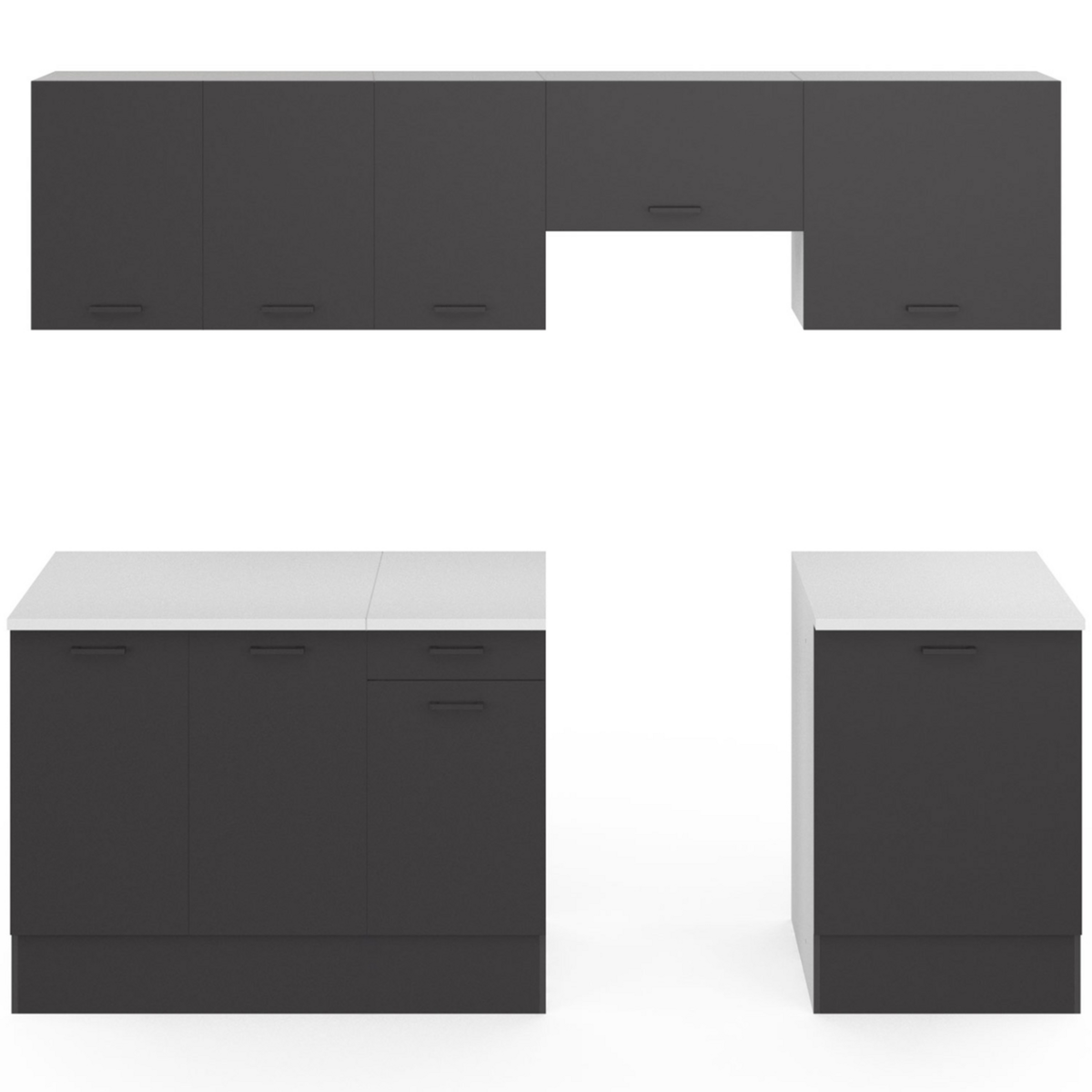 ID MARKET Cuisine complète 240 cm SUBTIL avec plan de travail 7 éléments blanc et gris