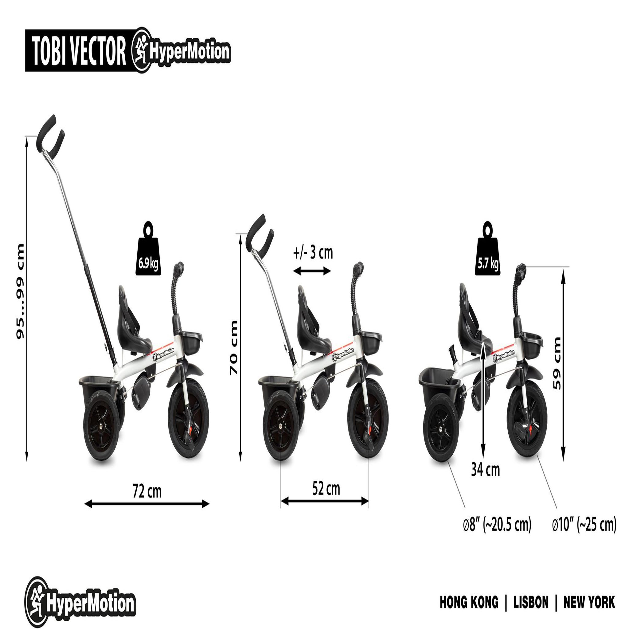 Voir la diapositive 3 : HYPERMOTION Tricycle Évolutif HyperMotion, Tricycle Bébé de 1-5 ans - Poussoir Réglable, Roues Pompées Larges