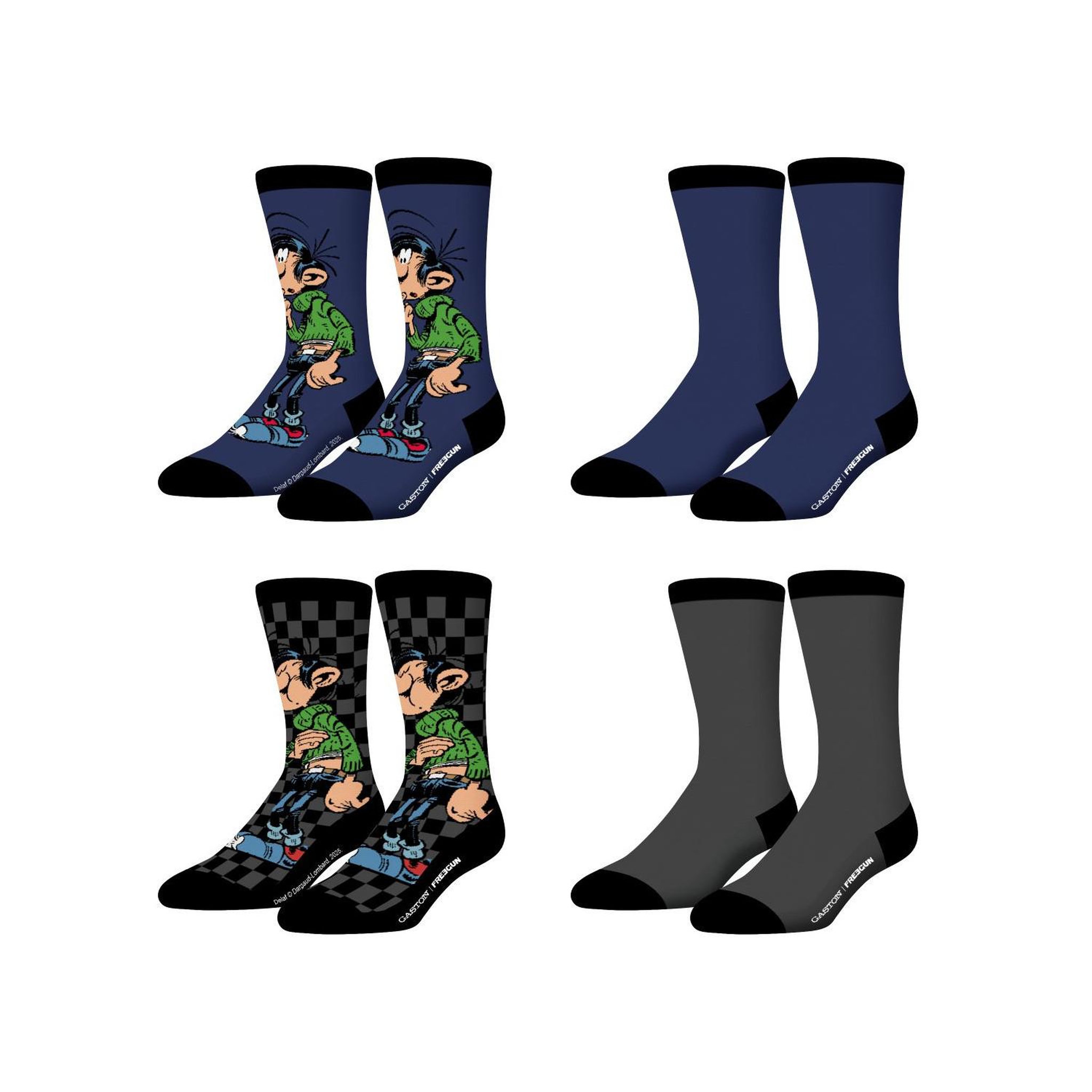 Voir la diapositive 1 : FREEGUN Lot de 4 paires de chaussettes Gaston Lagaffe