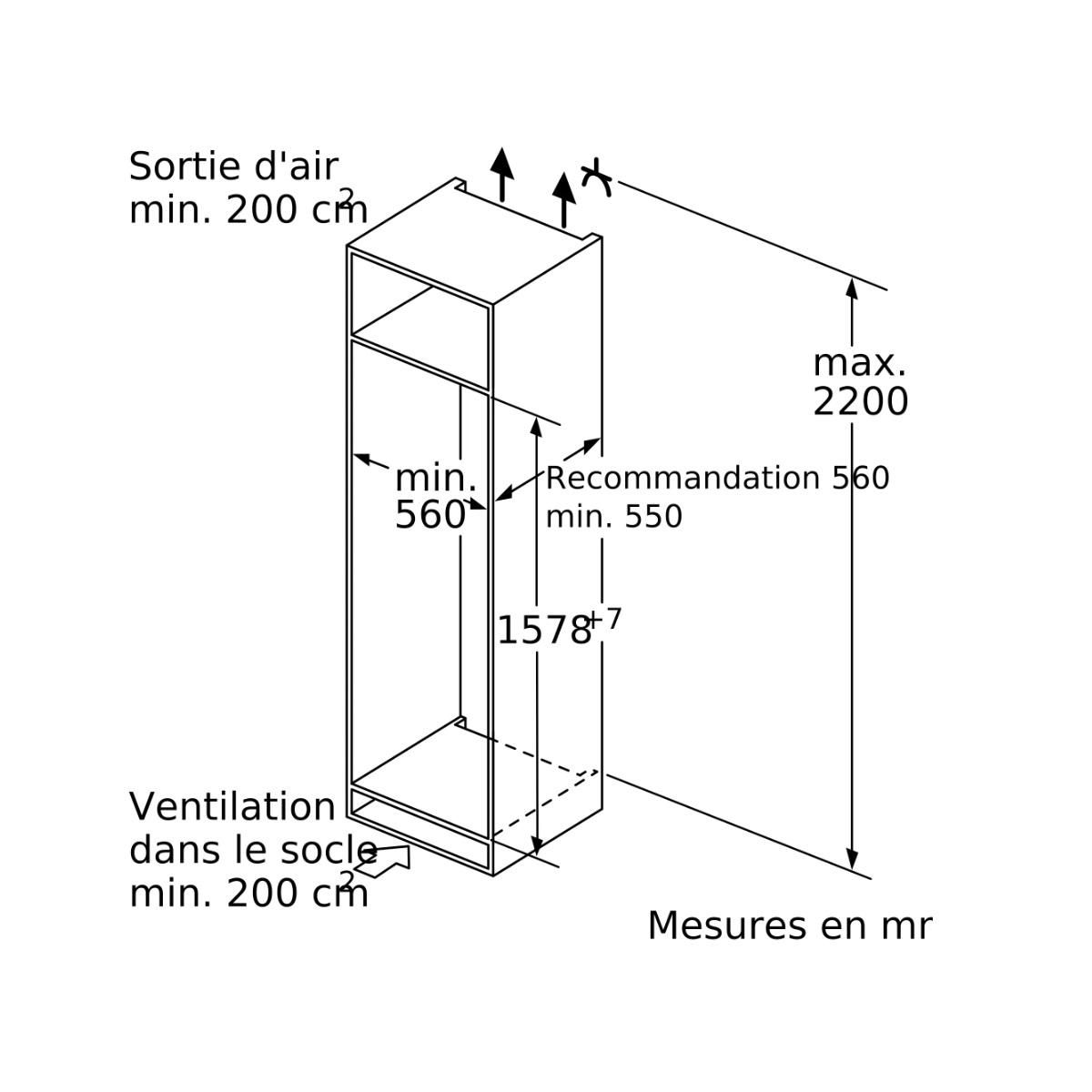 Siemens Réfrigérateur combiné intégrable à pantographe 231l blanc - KI77SADE0