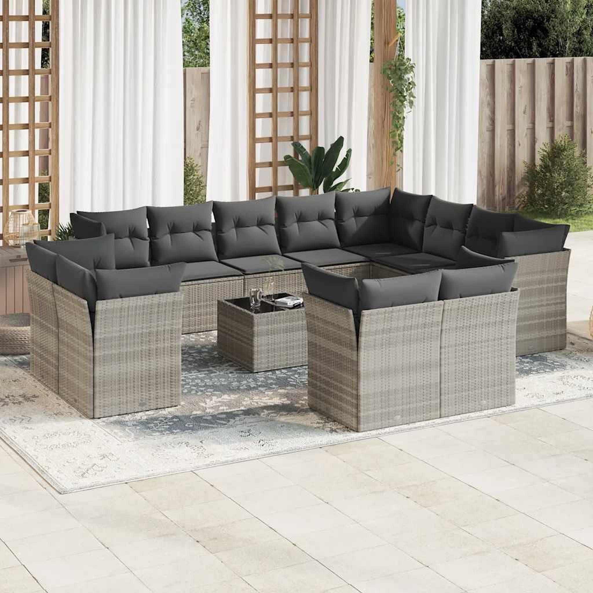 VIDAXL Salon de jardin avec coussins 13 pcs gris clair resine tressee