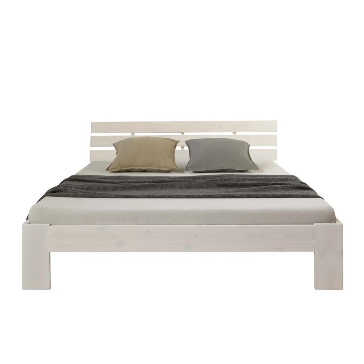HomeStyle4U Lit double 140x200 matelas et sommier à lattes blanc