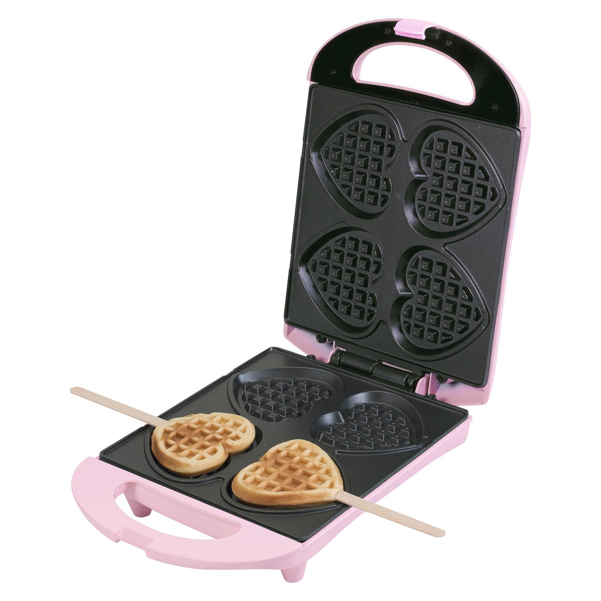 Voir la diapositive 4 : Bestron Gaufrier forme de 4 coeurs sur bâtonnets 780w rose - DSW271P