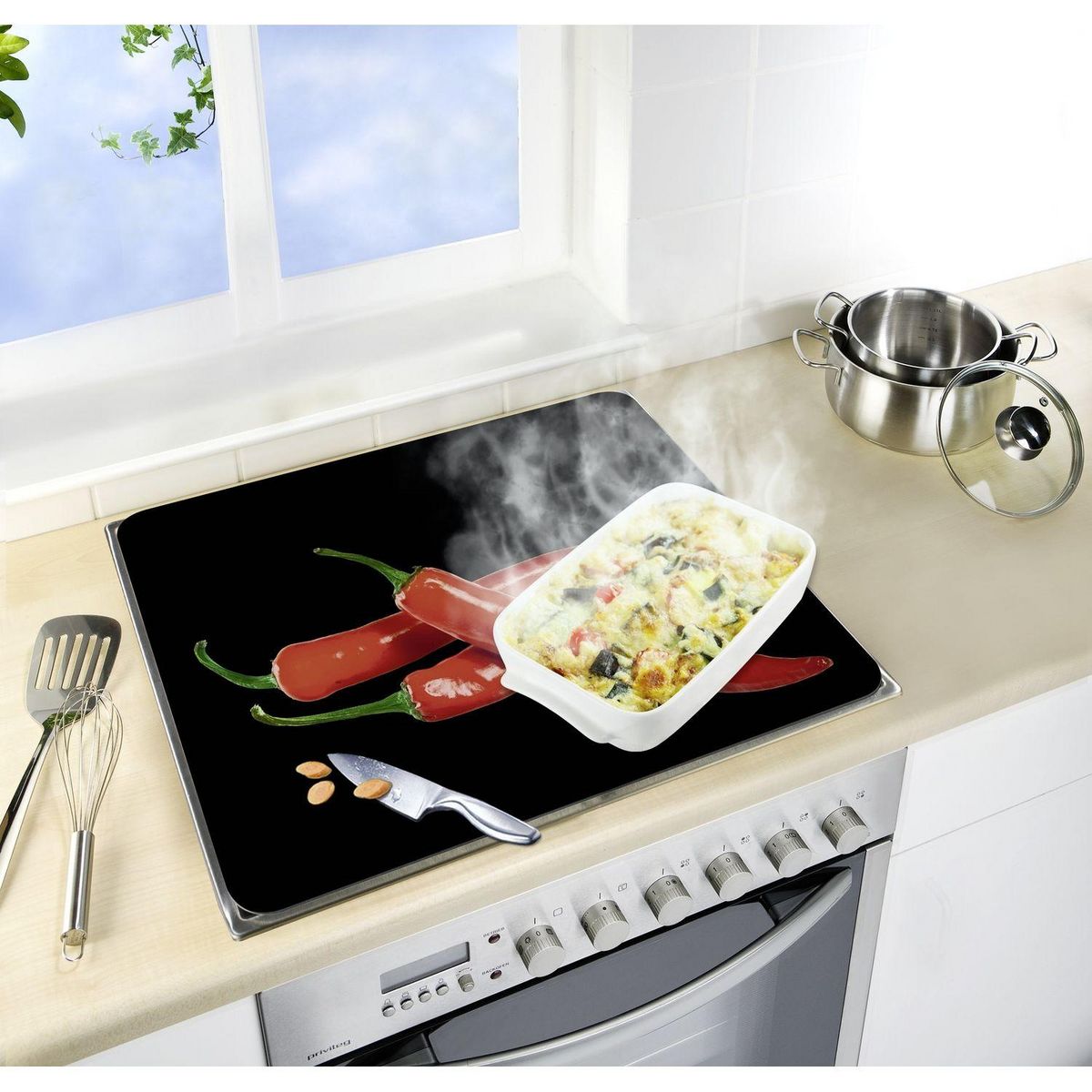 Wenko Protège-plaque vitrocéramique Peperoni - L. 50 x l. 56 cm - Noir