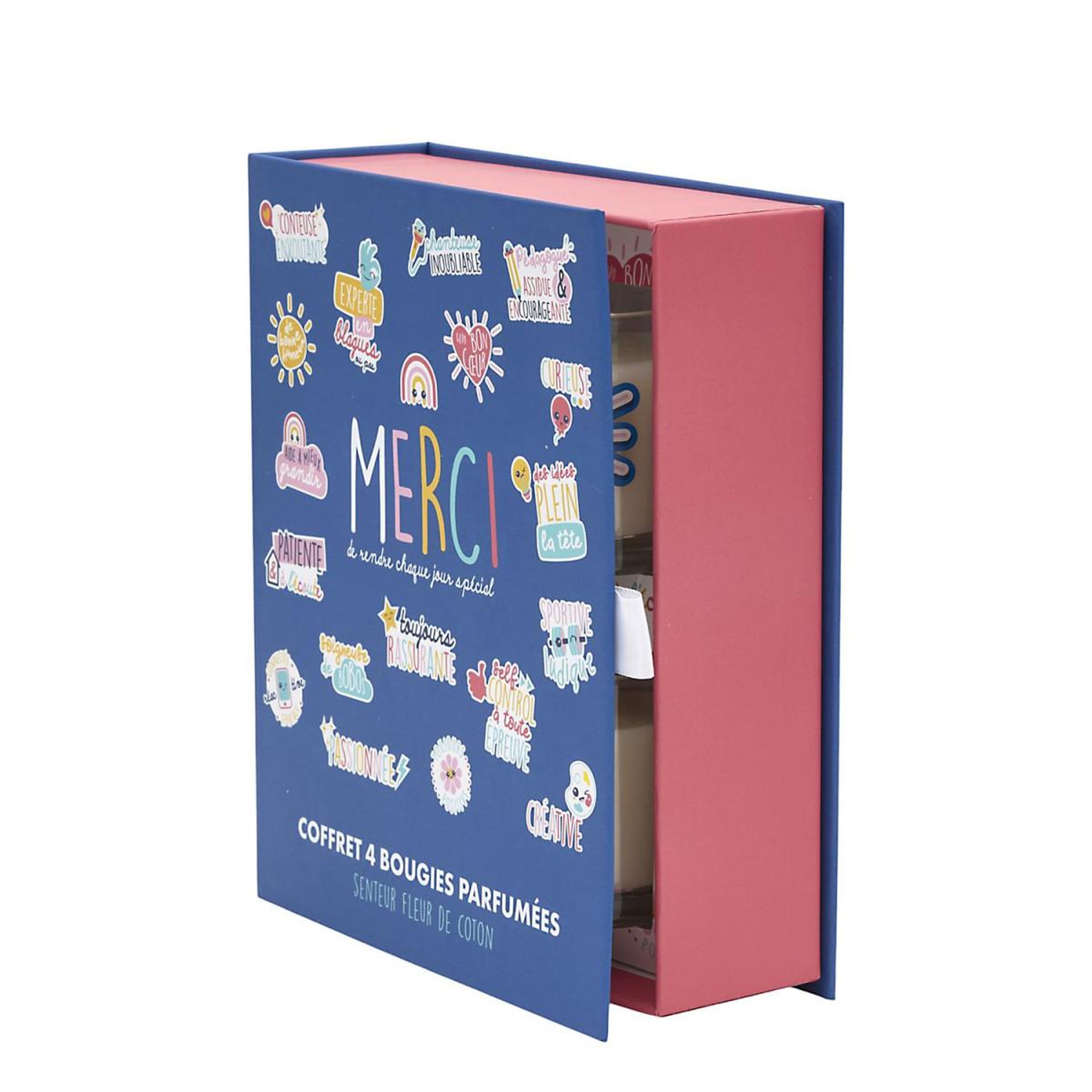 The Home Deco Factory Coffret 4 Bougies Parfumées  Merci  18cm Fleur de Coton