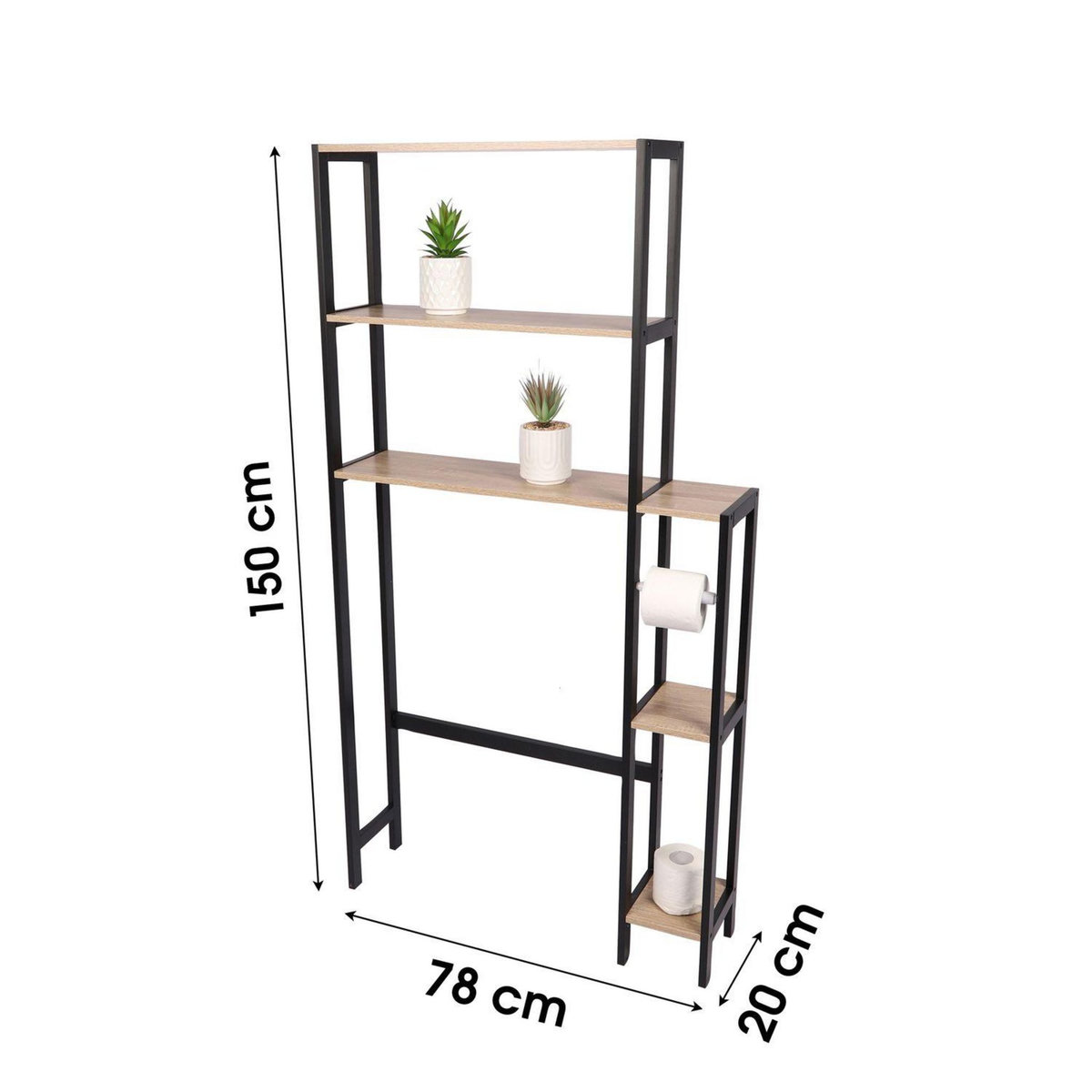 TOILINUX Etagère contour de WC Colorado 5 niveaux en MDF et Métal - Beige et Noir