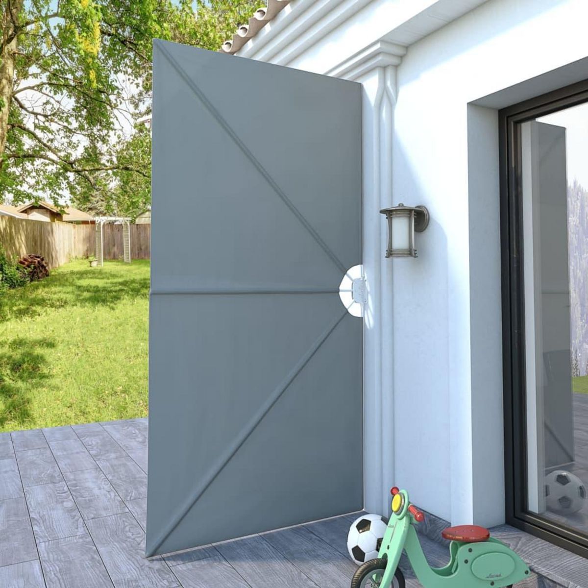 VIDAXL Auvent lateral pliable de terrasse Gris 300 x 150 cm