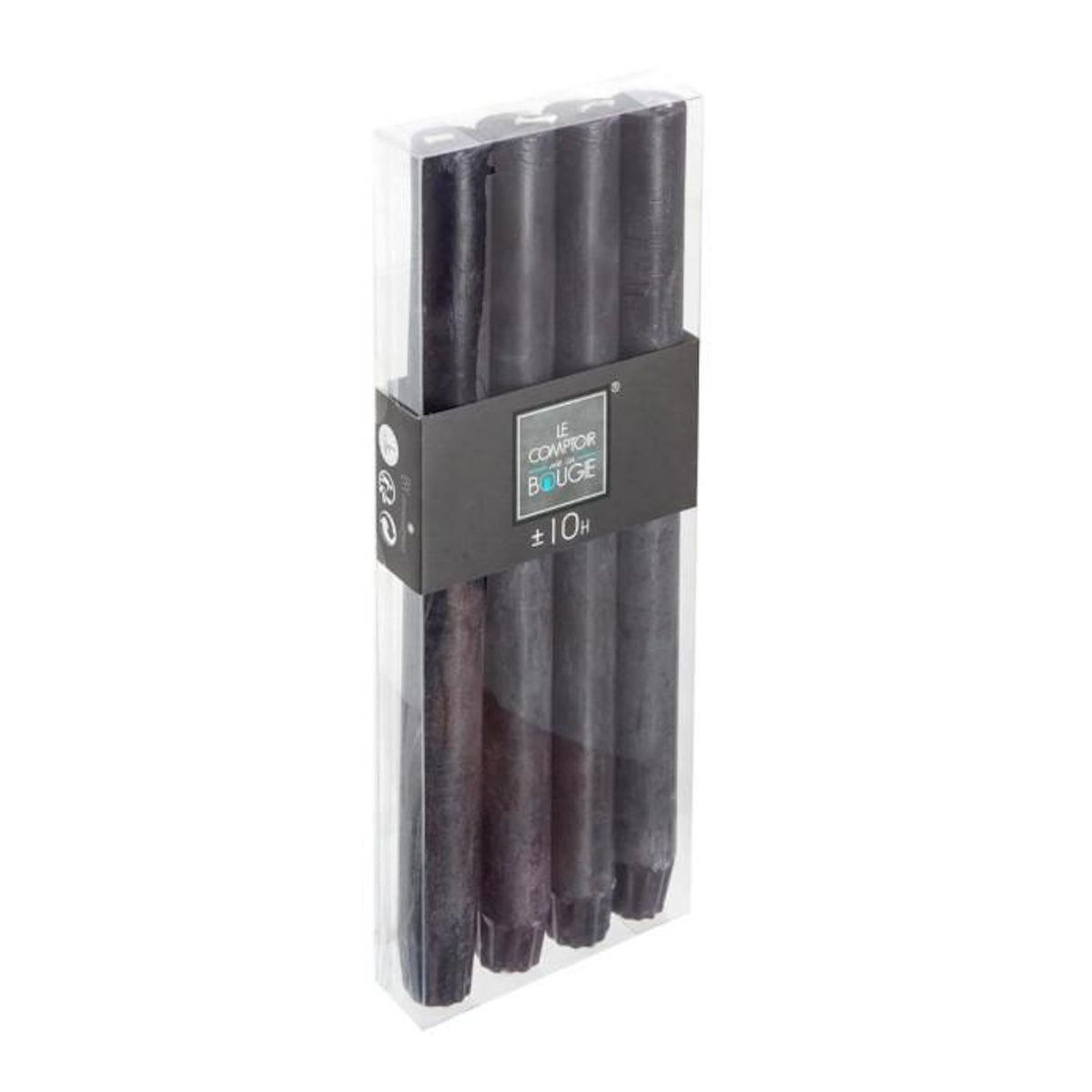COMPTOIR DE LA BOUGIE Lot de 4 Bougies Bâton  Rustic  24cm Noir