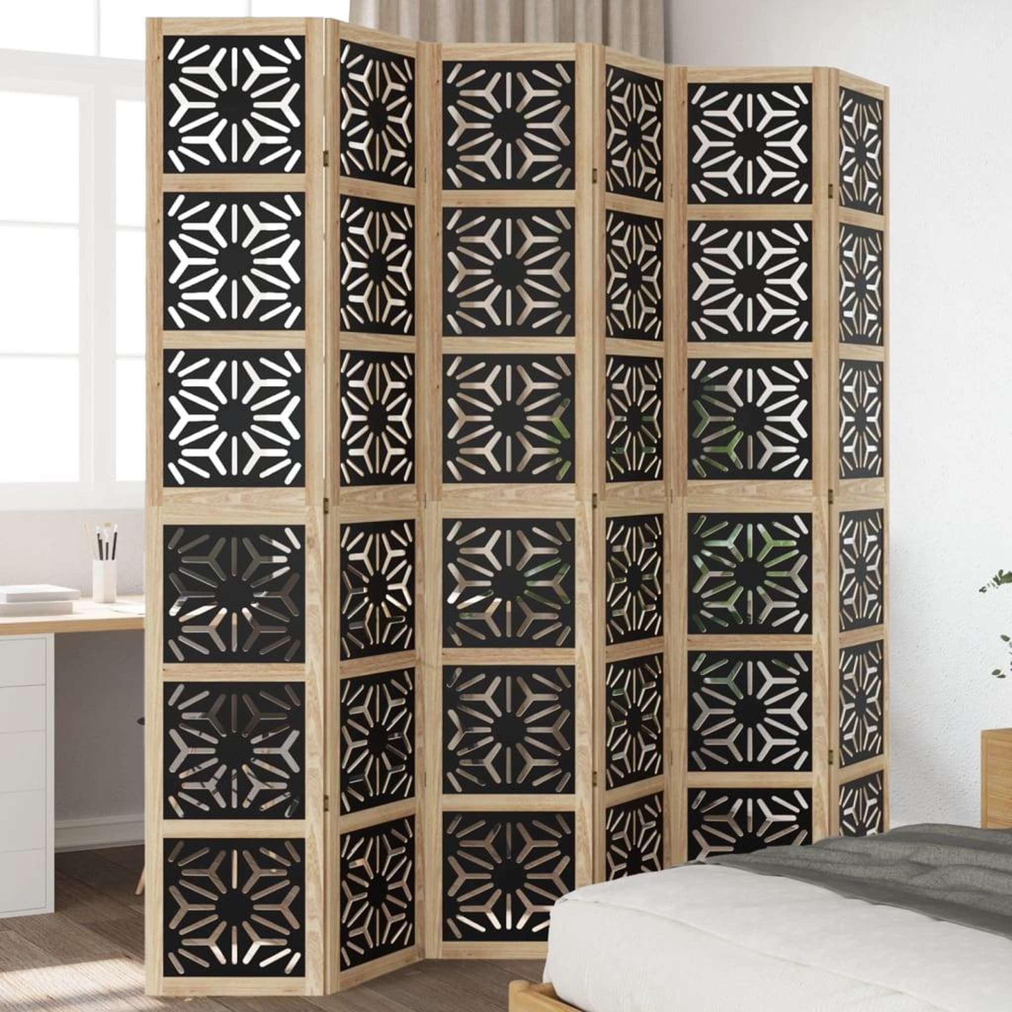 VIDAXL Cloison de separation 6 panneaux marron noir paulownia massif
