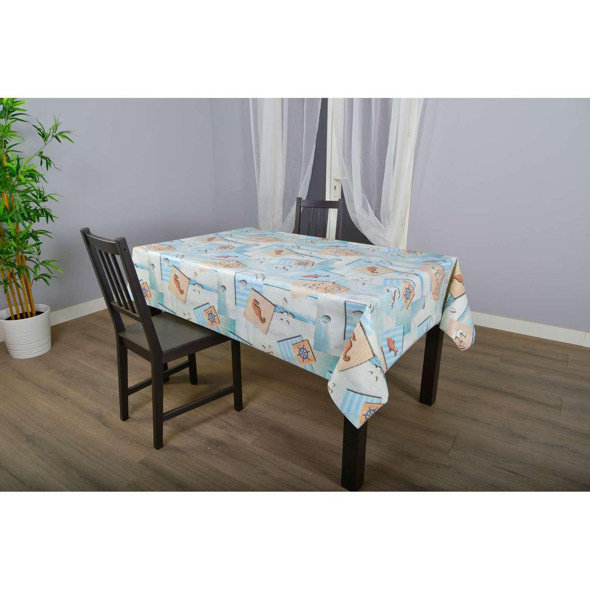HABITABLE Nappe en toile cirée rectangulaire Hypo - 140 x 200 cm - Bleu