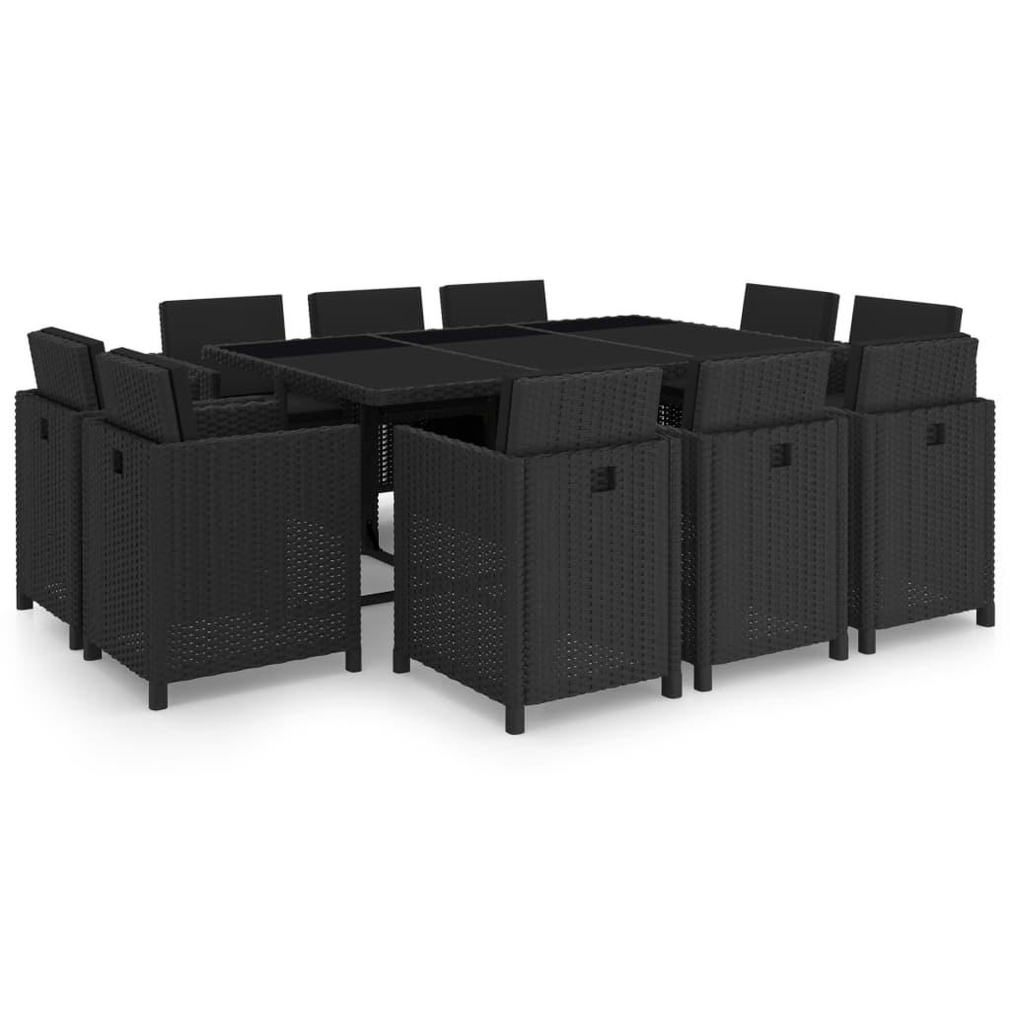 Voir la diapositive 1 : VIDAXL Ensemble a manger d'exterieur 11 pcs coussins poly rotin noir
