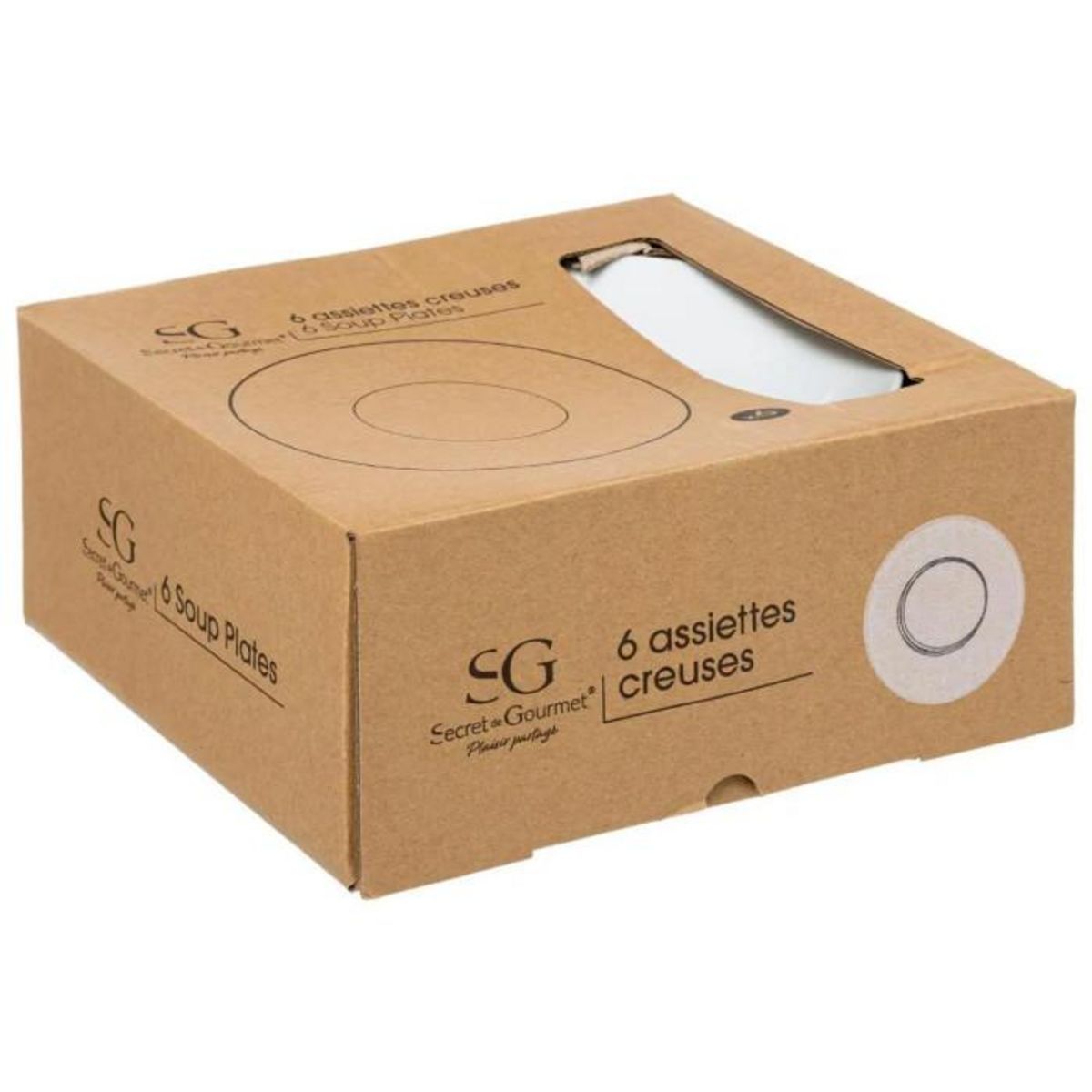 SECRET DE GOURMET Lot de 6 Assiettes Creuses  Soft Grey  20cm Blanc