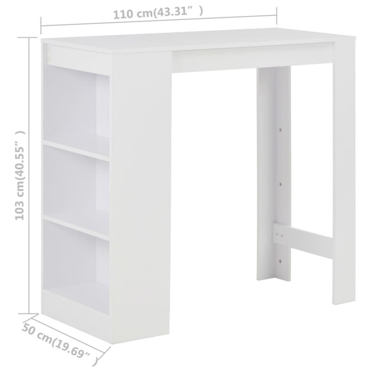 VIDAXL Table de bar avec etagere Blanc 110x50x103 cm