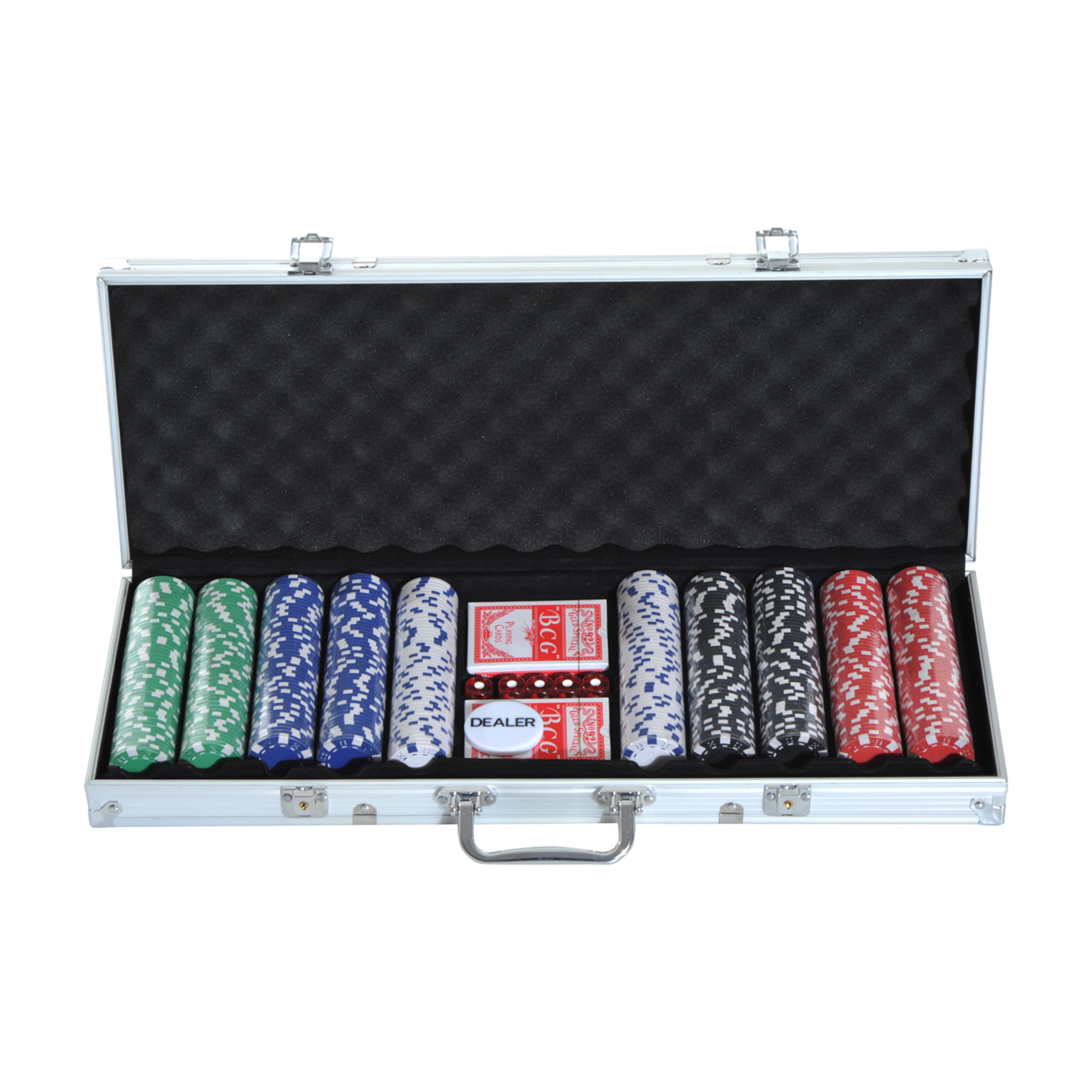 Voir la diapositive 1 : HOMCOM Mallette professionnelle de Poker 500 jetons 2 jeux de cartes 5 dés bouton dealer 2 clés alu