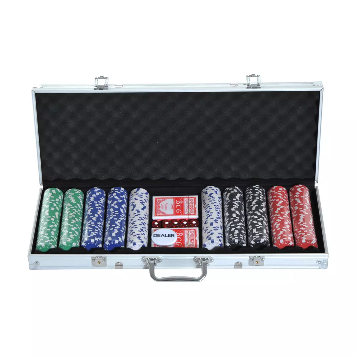 HOMCOM Mallette professionnelle de Poker 500 jetons 2 jeux de cartes 5 dés bouton dealer 2 clés alu