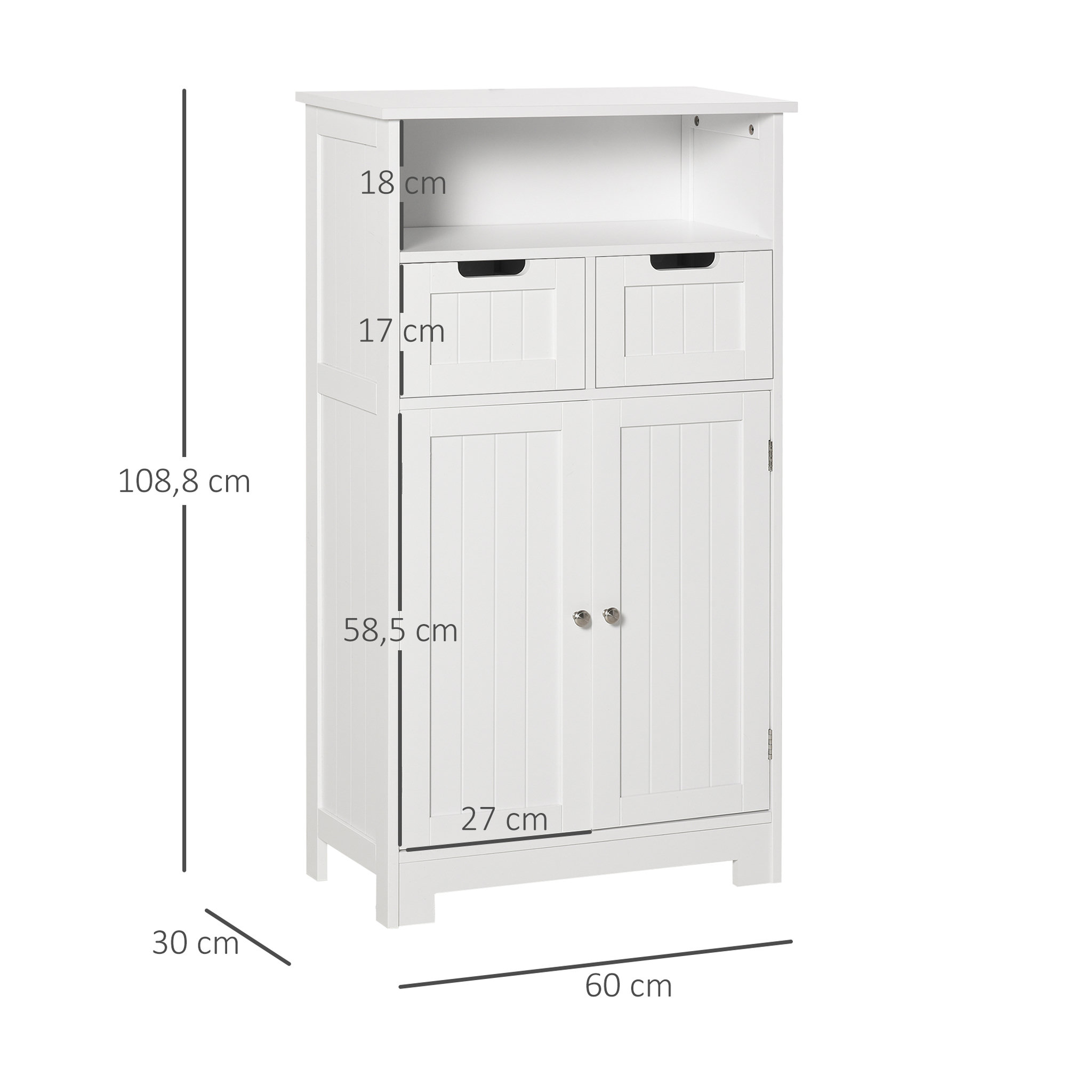 Voir la diapositive 3 : KLEANKIN Meuble bas de salle de bain multi-rangements grande niche 2 tiroirs placard double porte avec étagère MDF blanc