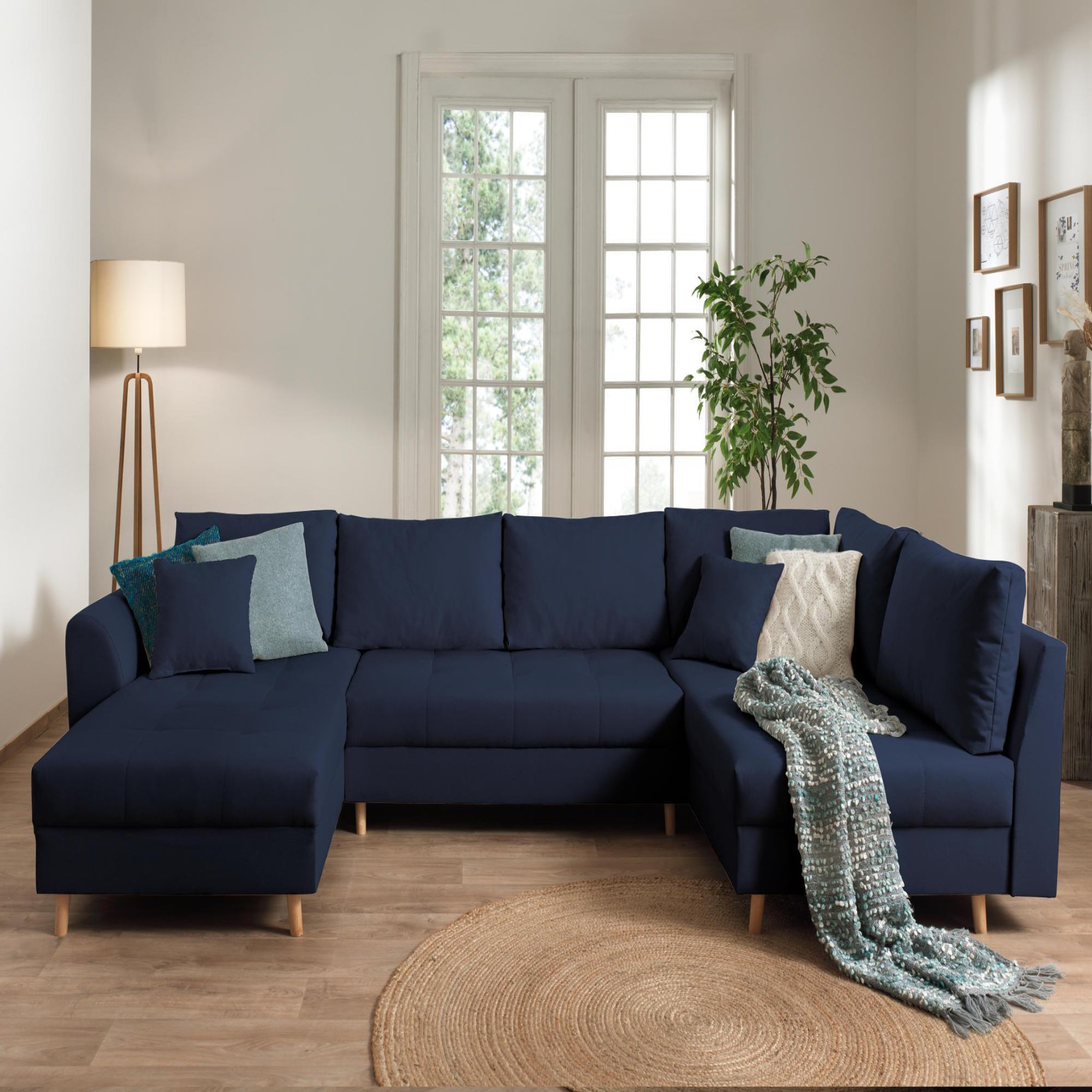 Voir la diapositive 2 : LISA DESIGN Rune - canapé panoramique - avec pouf d'appoint - 7 places - style scandinave - droit
