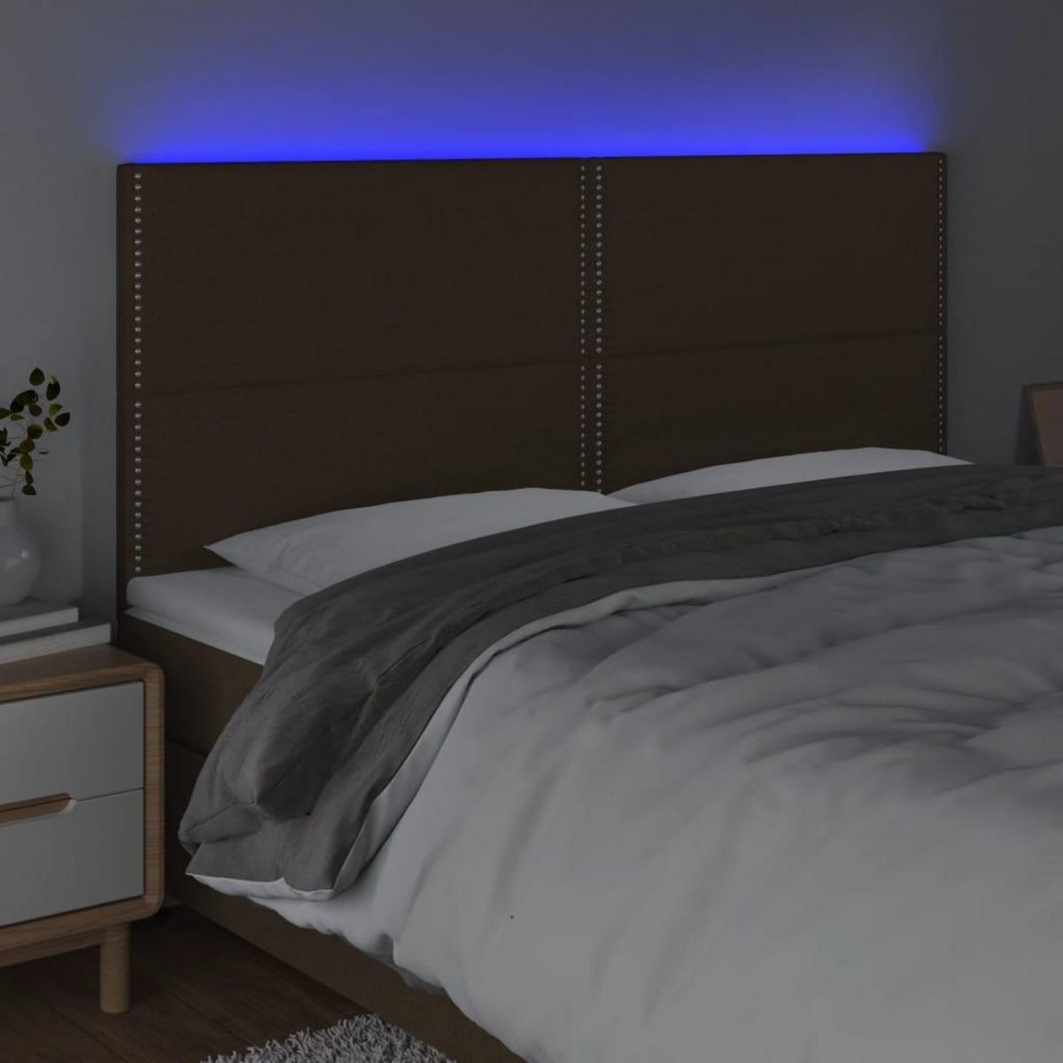 VIDAXL Tete de lit a LED Marron fonce 180x5x118/128 cm Tissu