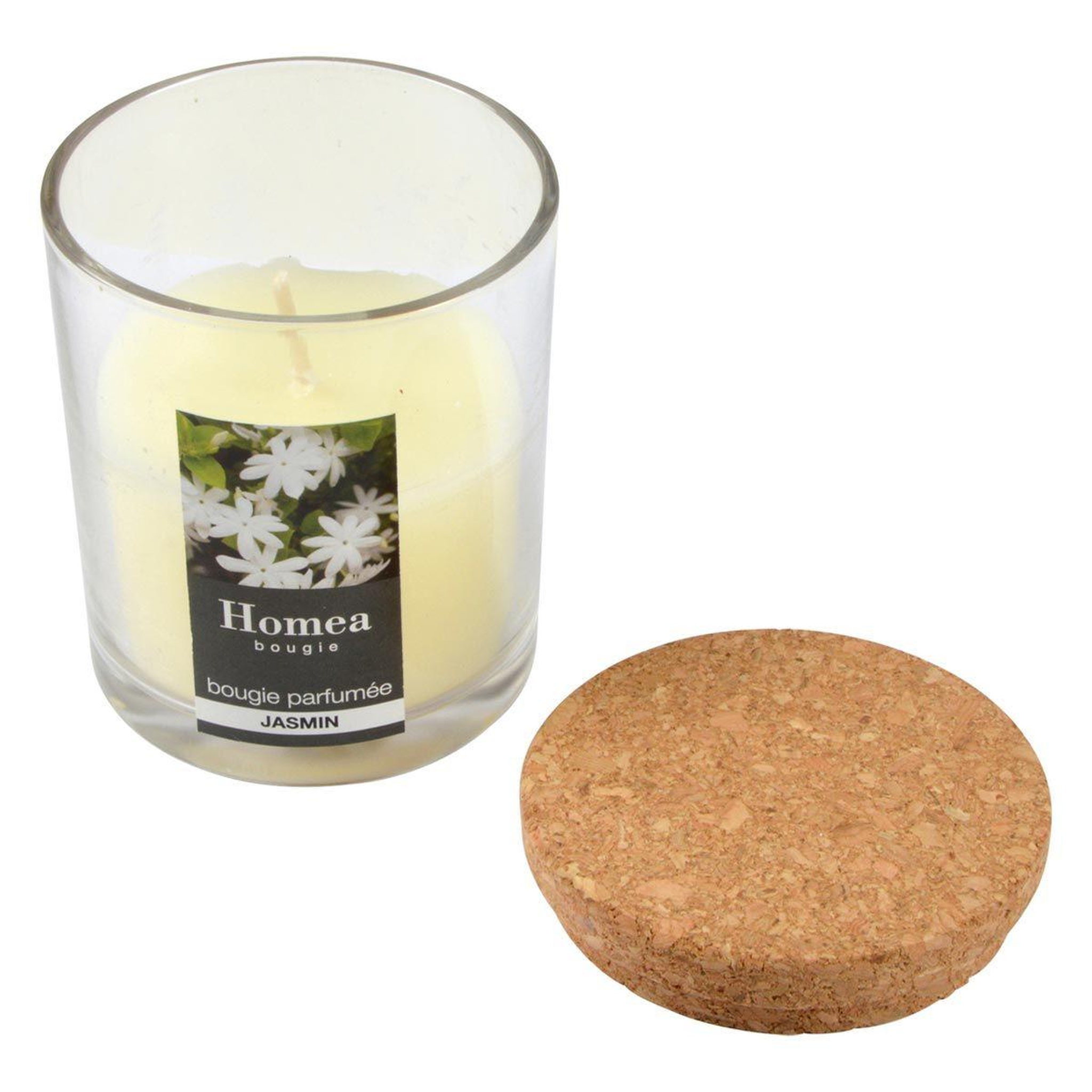 Voir la diapositive 2 : HOMEA Bougie verrine parfumée  essentiel  8cm jasmin