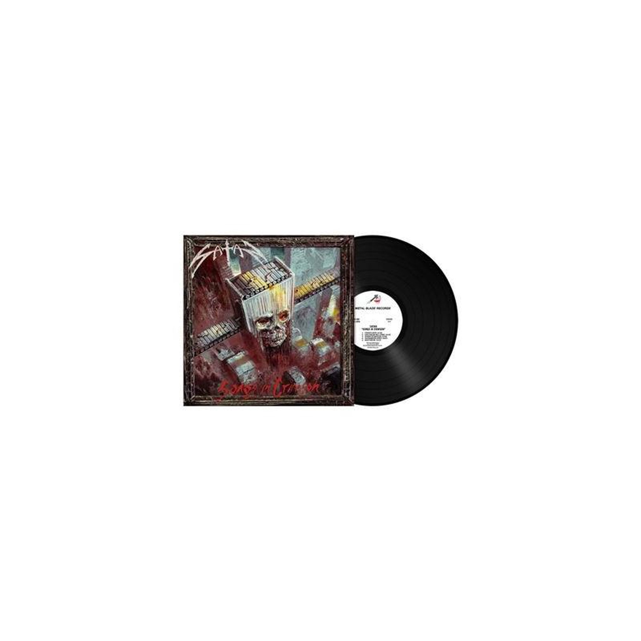 Vinyle single disque noir « songs in crimson » avec pochette, jaquette à collage abstrait