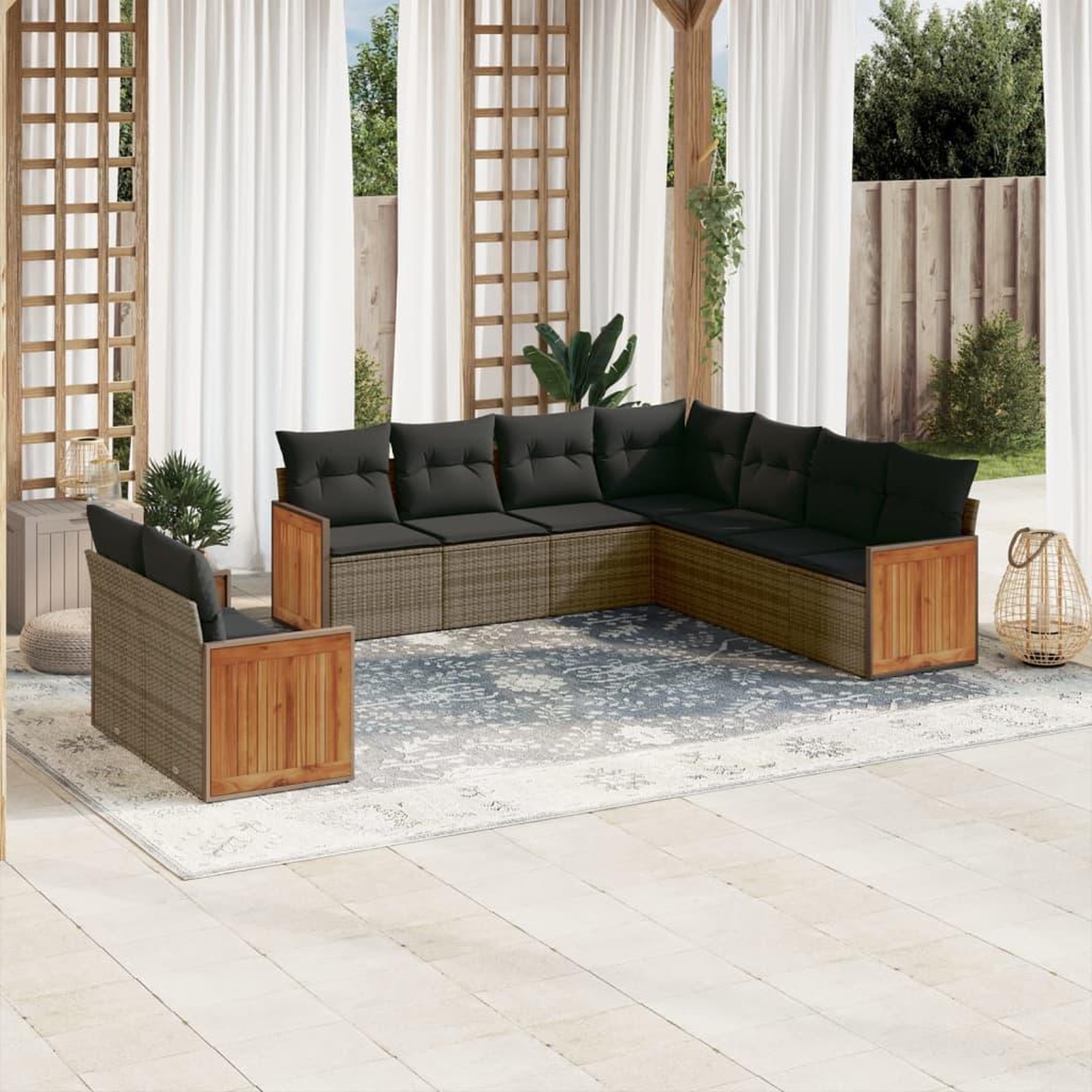 VIDAXL Salon de jardin 9 pcs avec coussins gris resine tressee