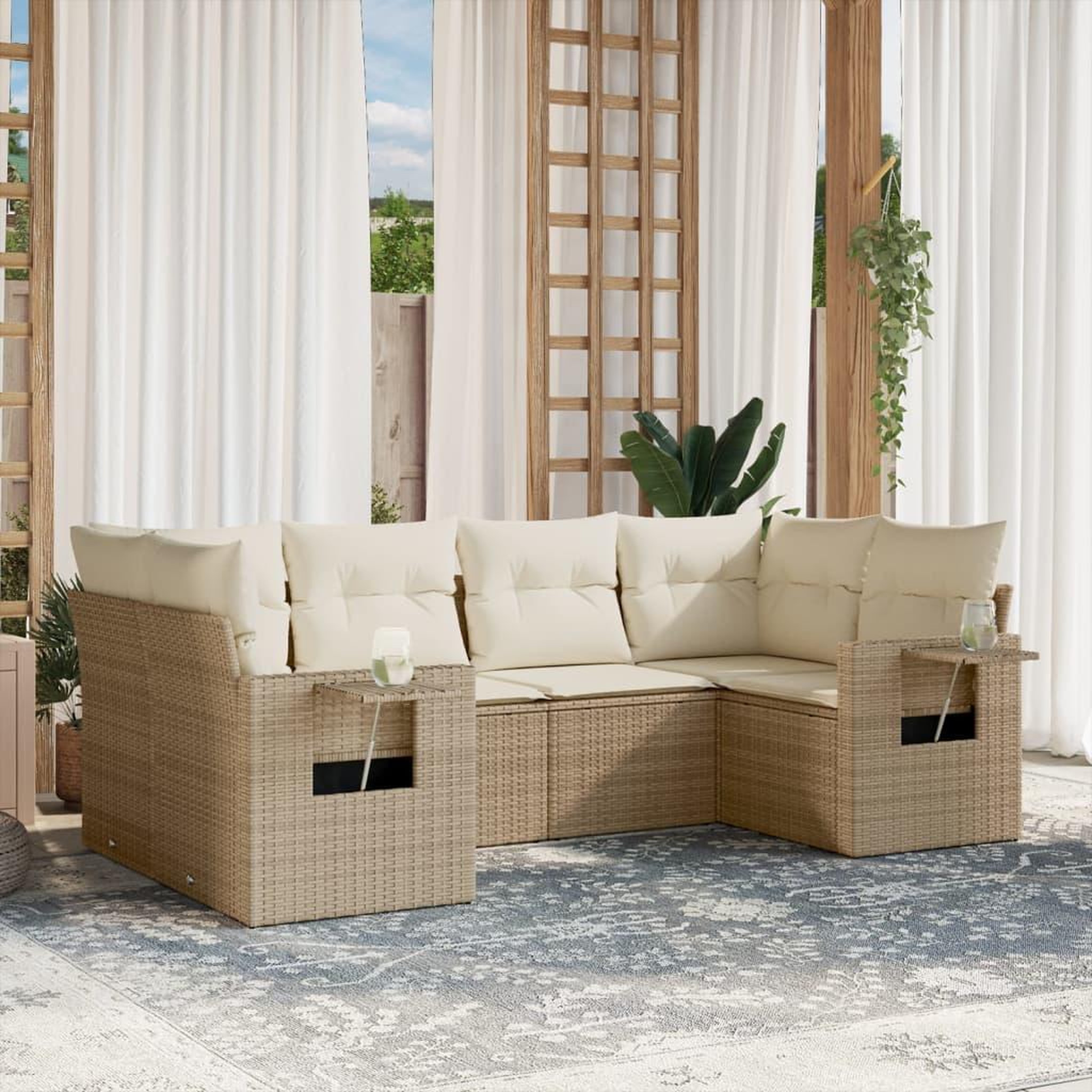 VIDAXL Salon de jardin avec coussins 6 pcs beige resine tressee