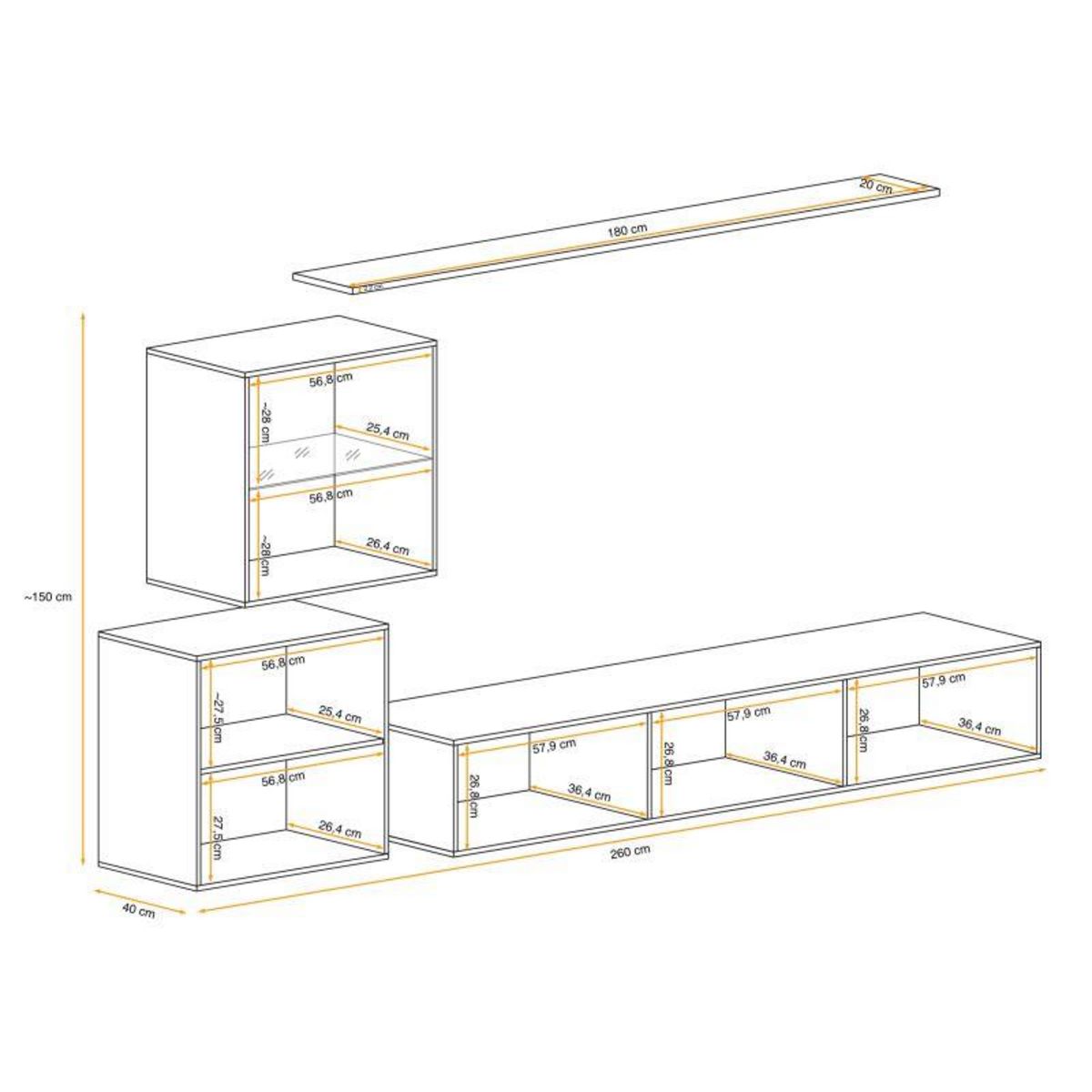 Paris Prix Meuble TV Mural Design  Switch XV  260cm Noir & Blanc