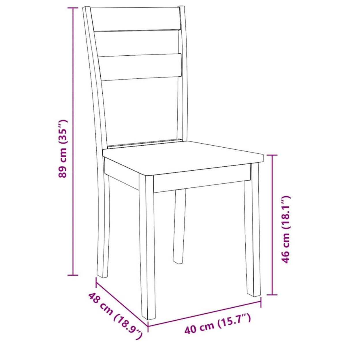 VIDAXL Chaises a manger 2 pcs bois massif naturel caoutchouc