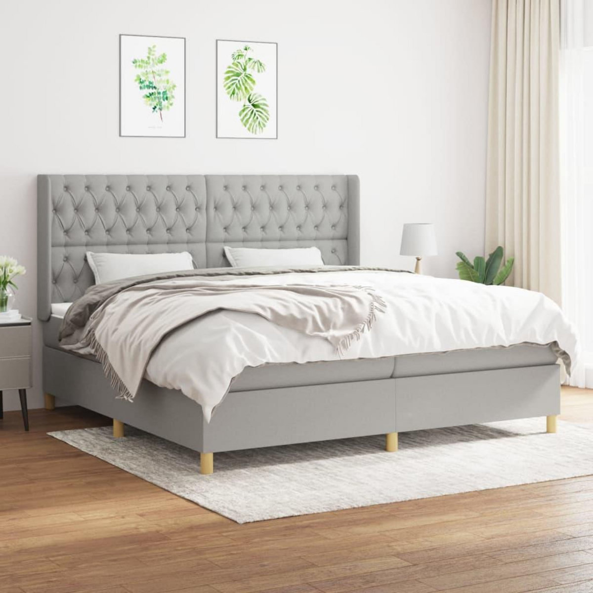 VIDAXL Sommier a lattes de lit avec matelas Gris clair 200x200cm Tissu