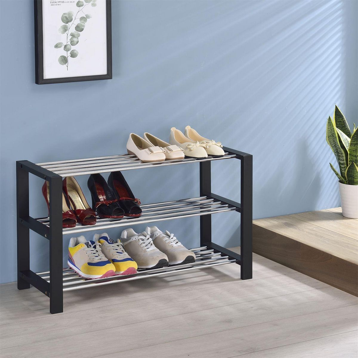 IDIMEX Etagère à chaussures ARINA, en pin et métal chromé, 3 tailles disponibles