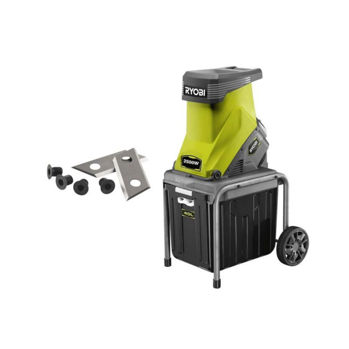 Ryobi Pack RYOBI Broyeur de végétaux 2500W RSH2545B - Jeu de 2 lames pour broyeur RAC351