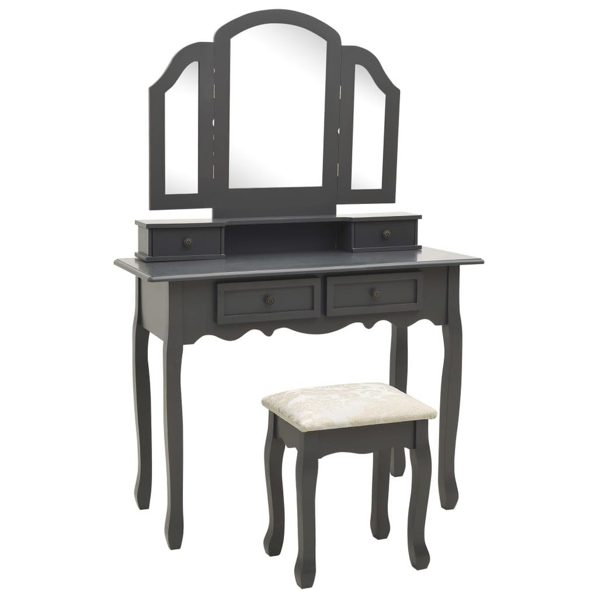 Voir la diapositive 1 : VIDAXL Ensemble de coiffeuse avec tabouret Gris 100x40x146cm Paulownia