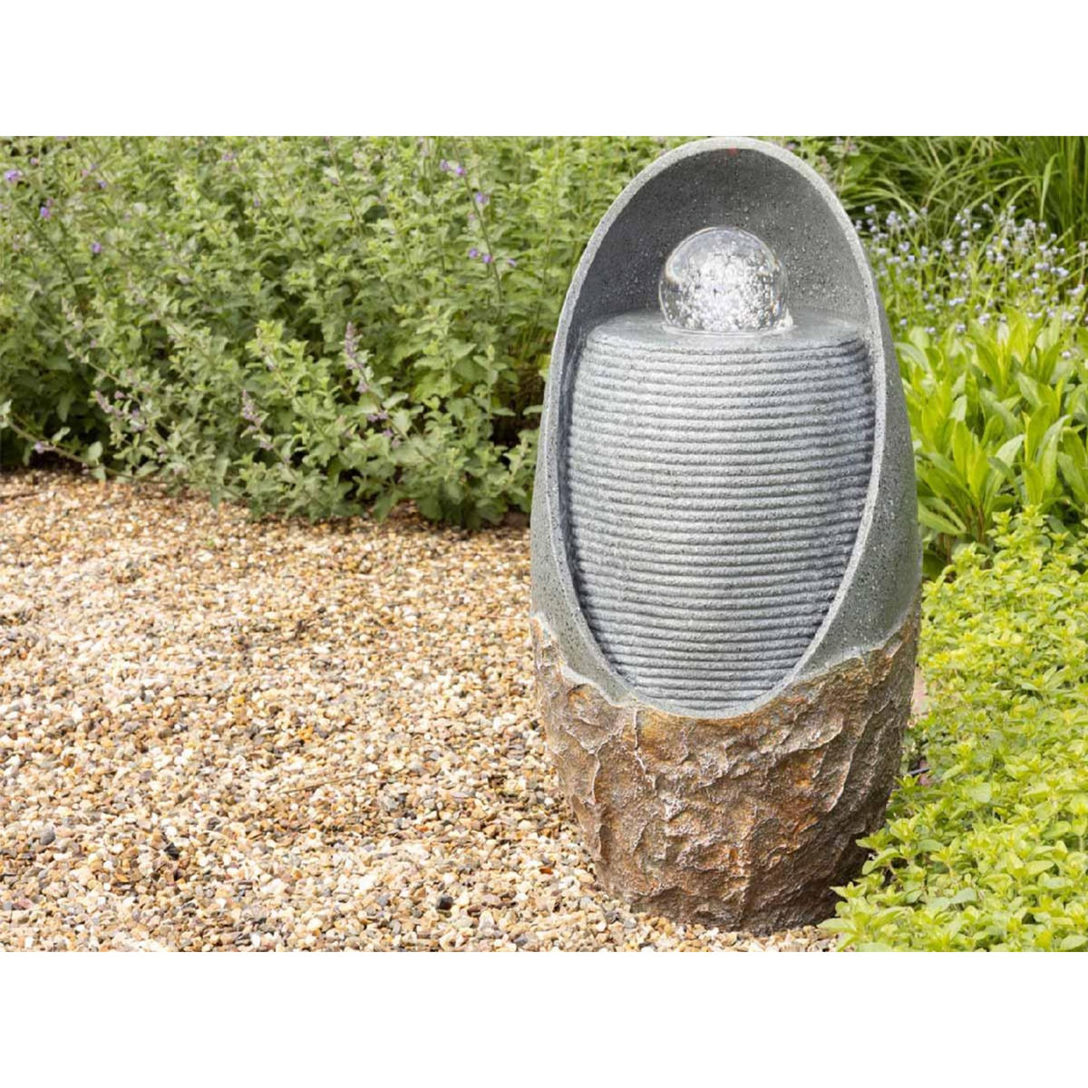 JARDIDECO Fontaine extérieure ovale effet pierre avec LED - Jardideco