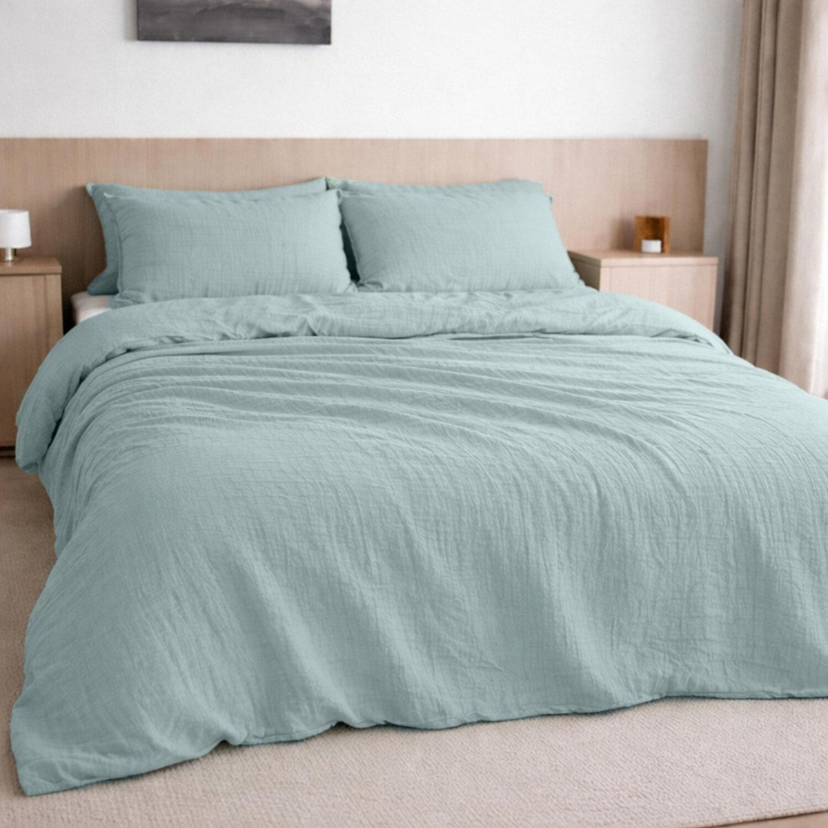 BATON ROUGE Housse de couette 100% gaze de coton lavé bleu pétrole