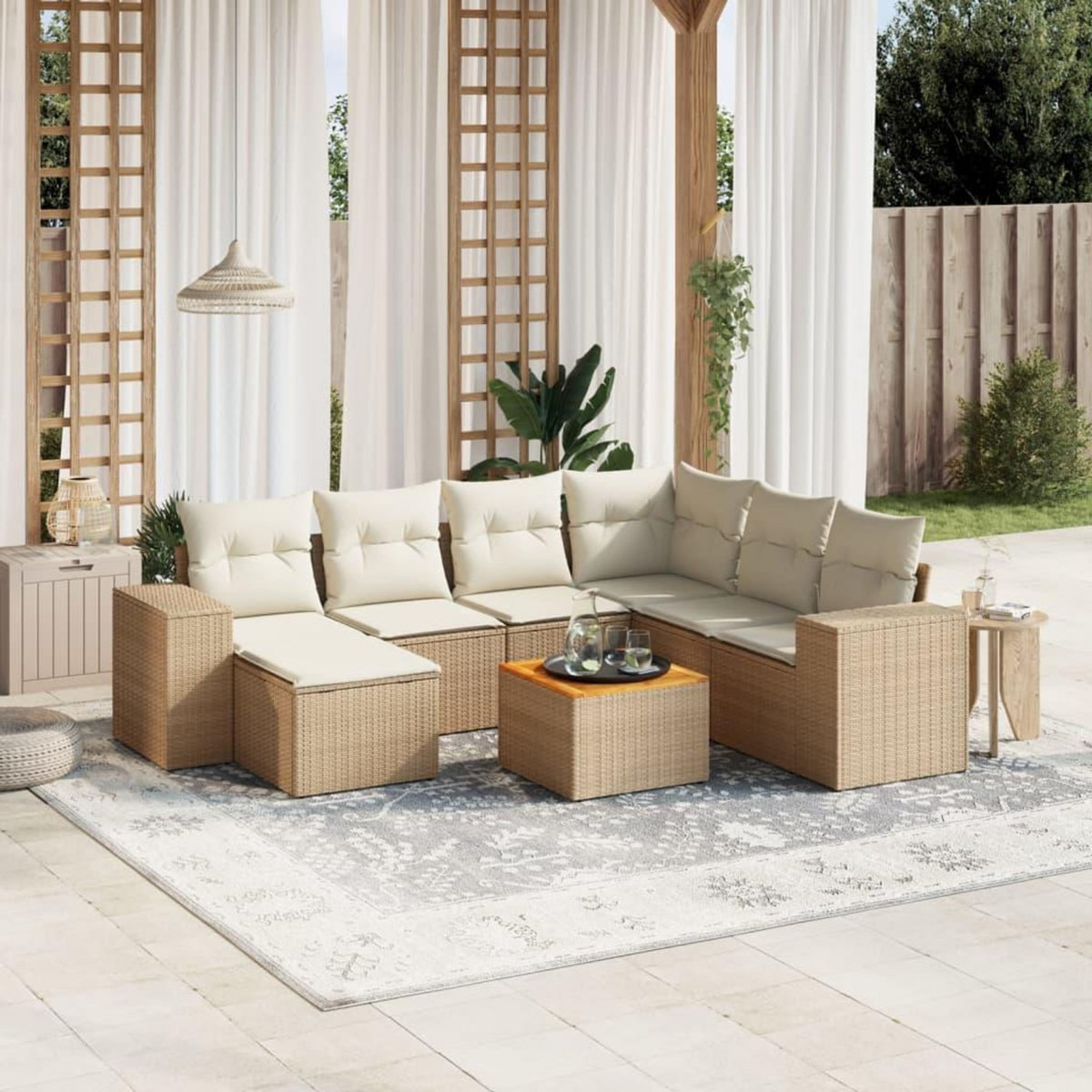 VIDAXL Salon de jardin avec coussins 8 pcs beige resine tressee