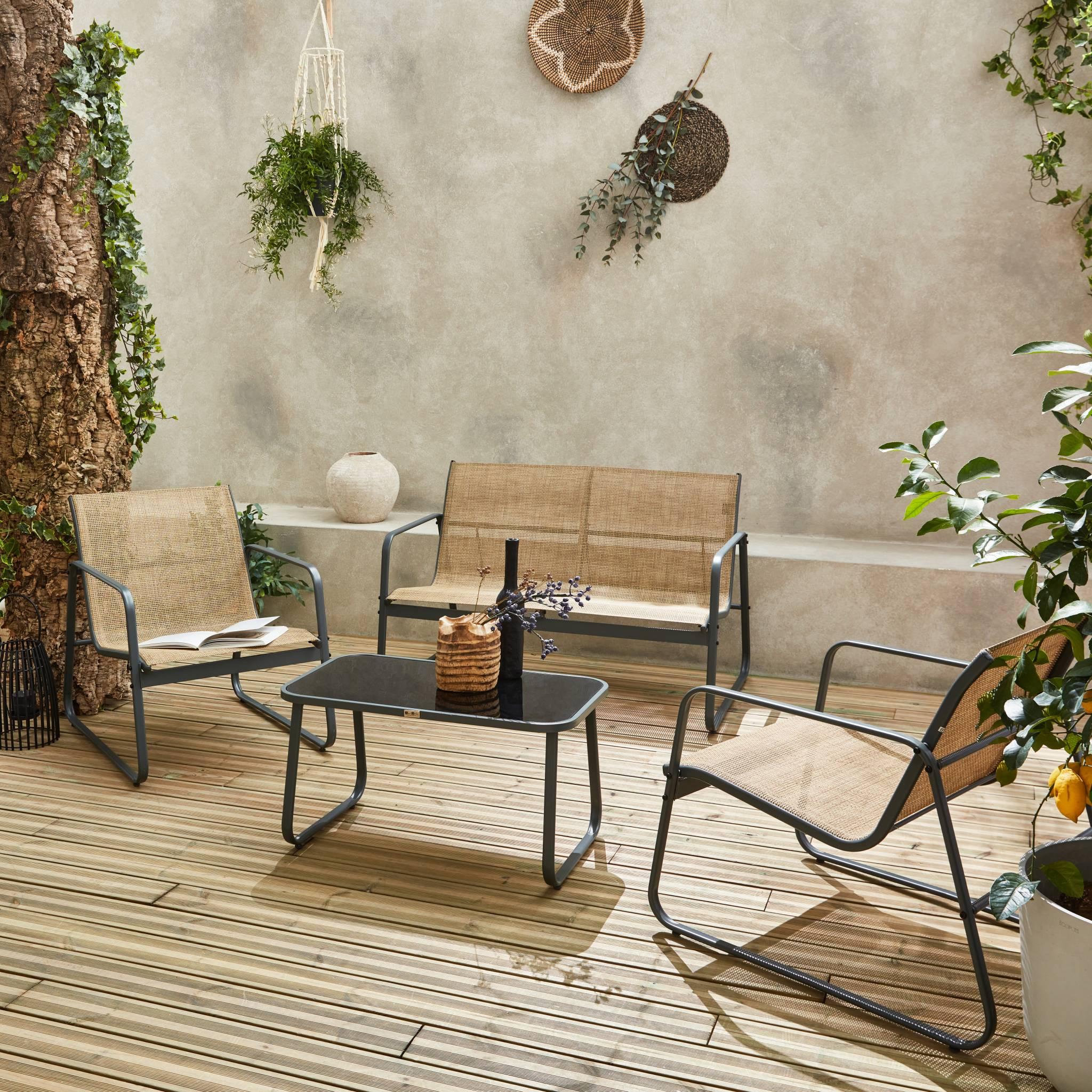 Voir la diapositive 3 : SWEEEK Salon de jardin en métal  et textilène pour 4 personnes, design
