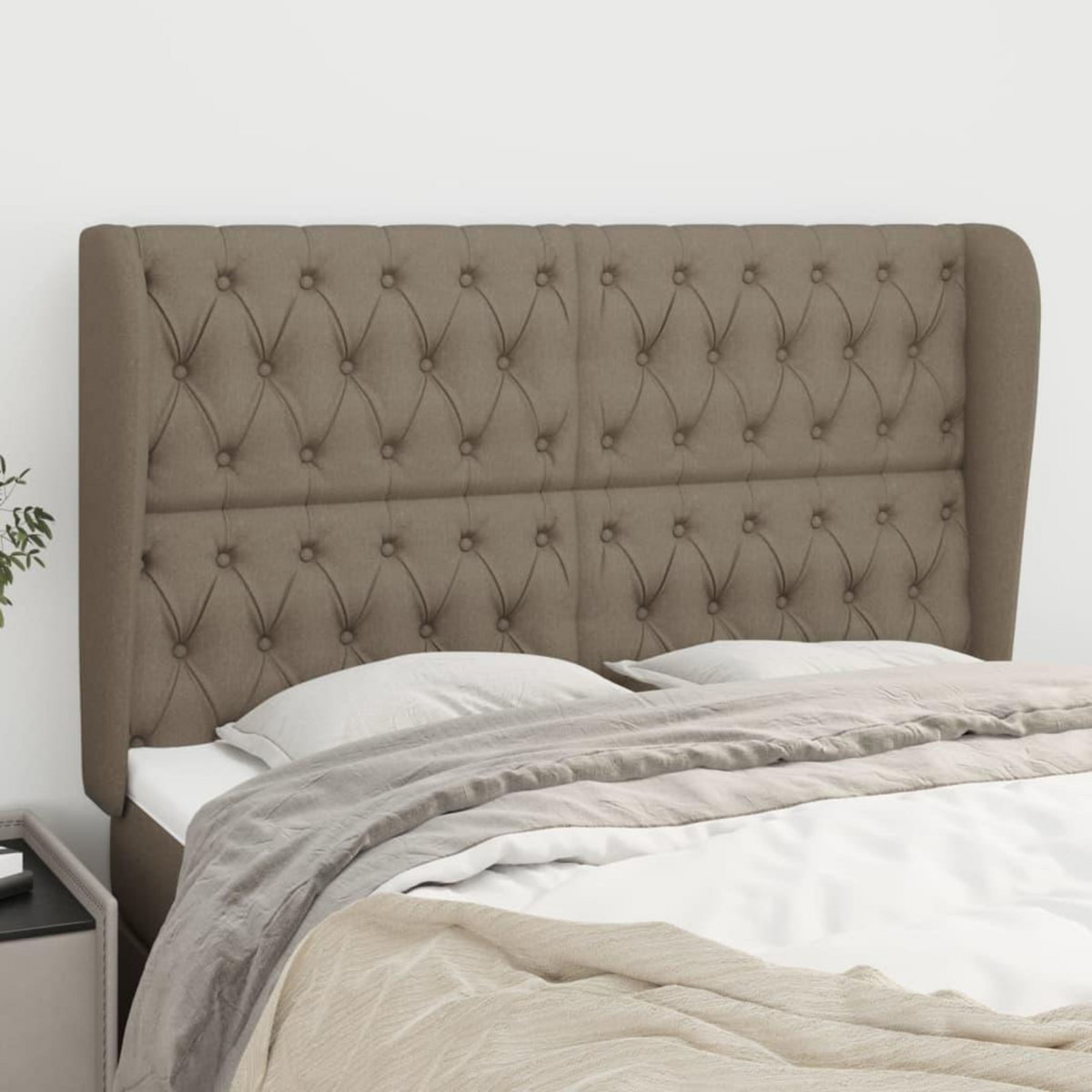VIDAXL Tete de lit avec oreilles Taupe 147x23x118/128 cm Tissu