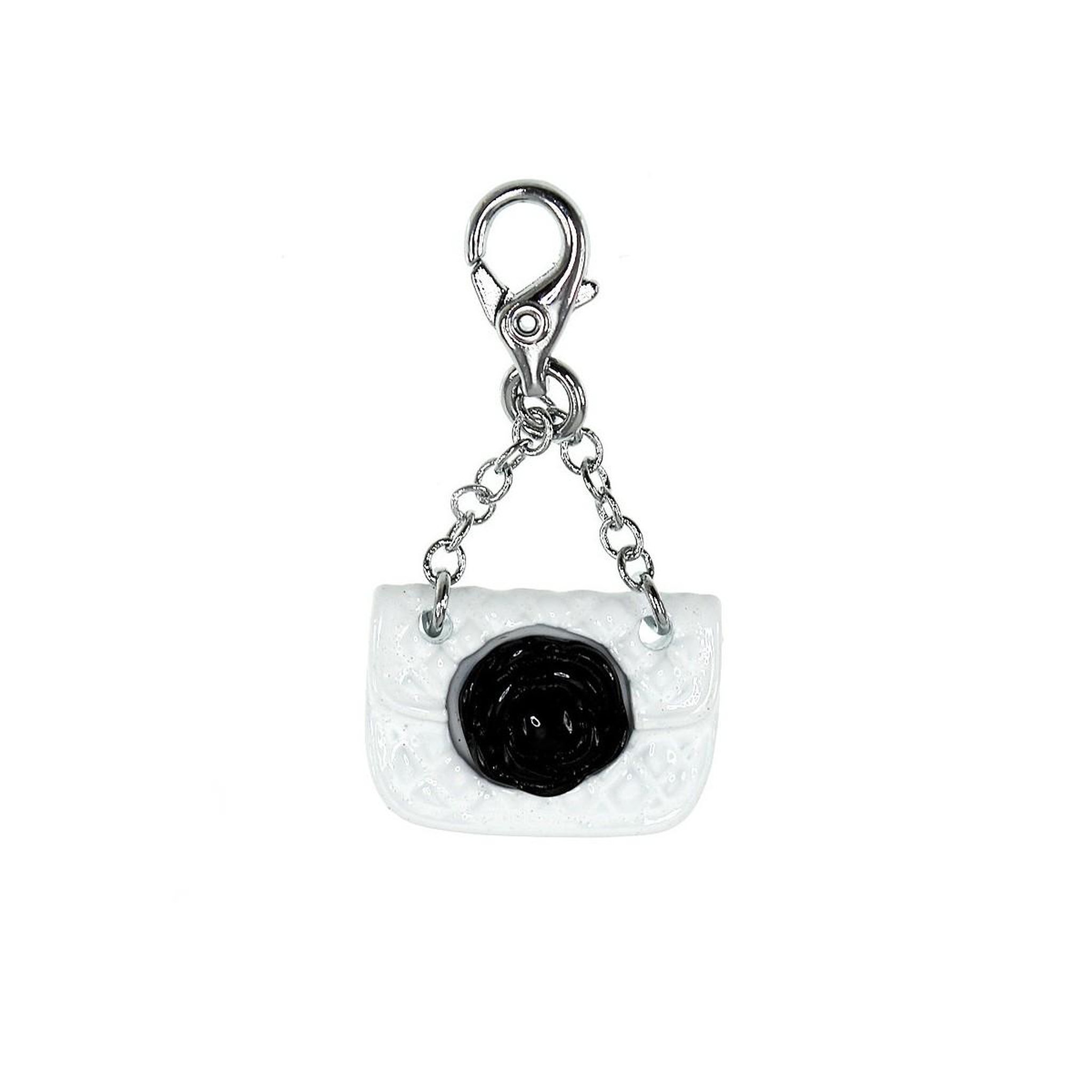 SC CRYSTAL Charm sac blanc et fleur noire SC Crystal