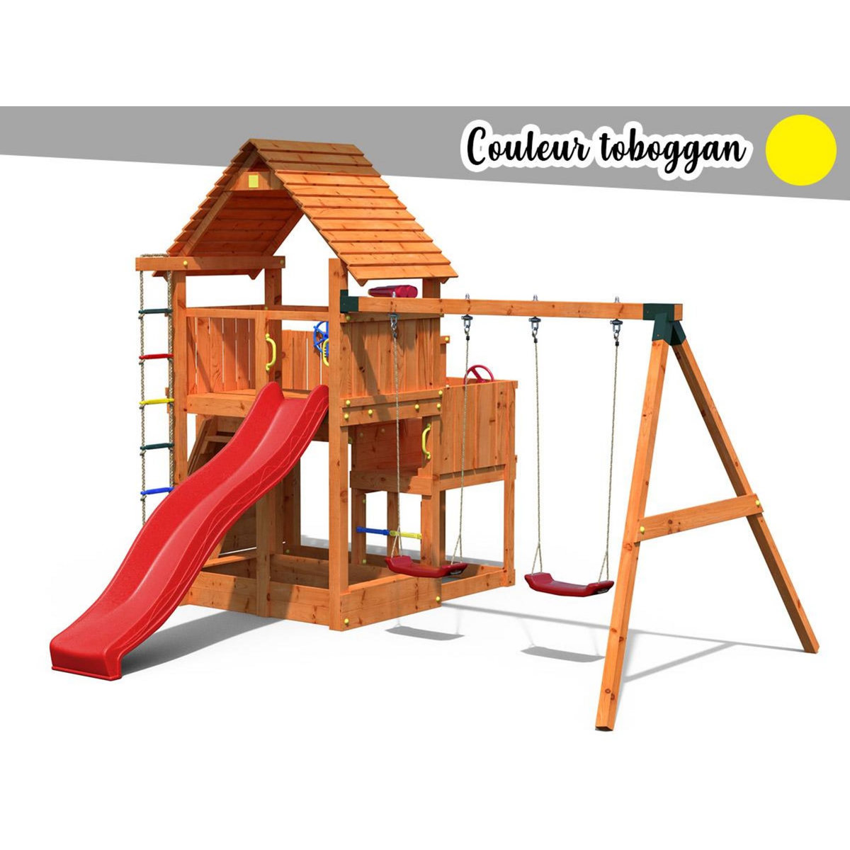 Fungoo Aire de jeux Big Leader Move + Bac à sable + Corde + Toboggan Jaune - Fungoo