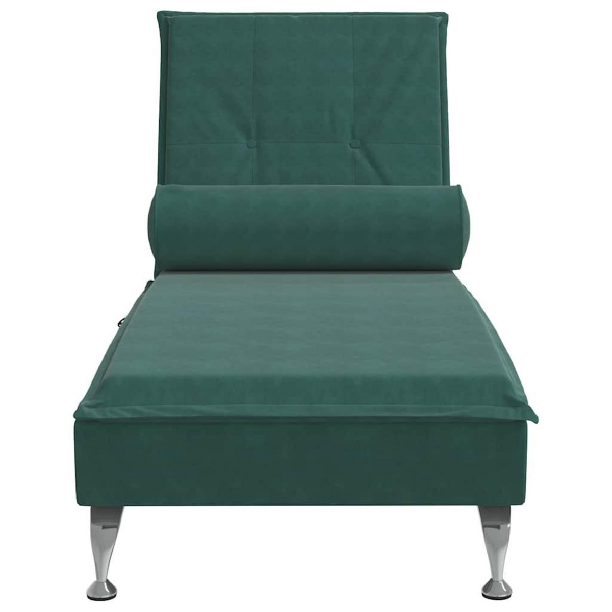 VIDAXL Chaise longue de massage avec traversin vert fonce velours