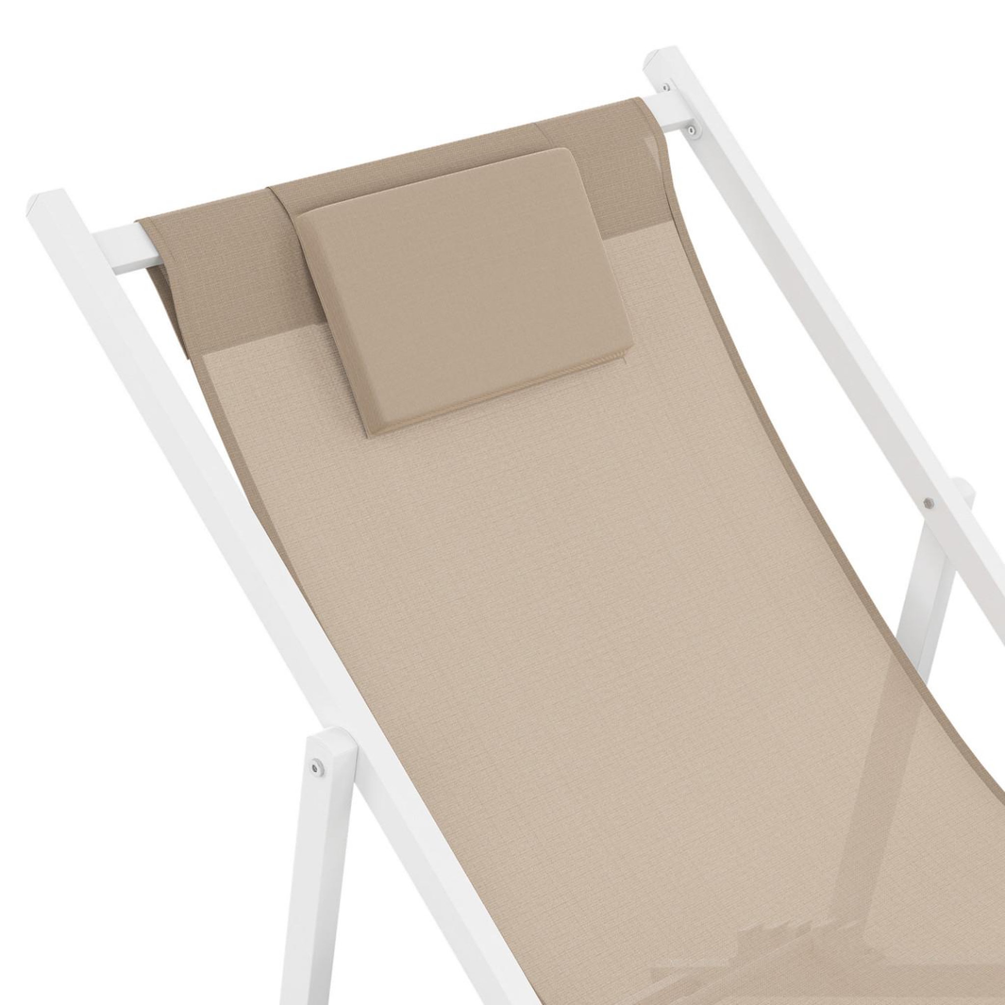 Voir la diapositive 6 : ID MARKET Lot de 2 chiliennes en métal blanc lota toile textilène beige