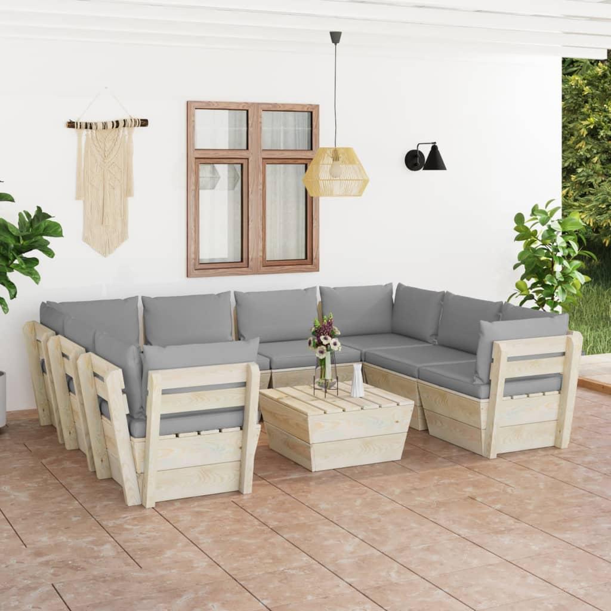 Voir la diapositive 1 : VIDAXL Salon de jardin palette 9 pcs avec coussins bois d'epicea